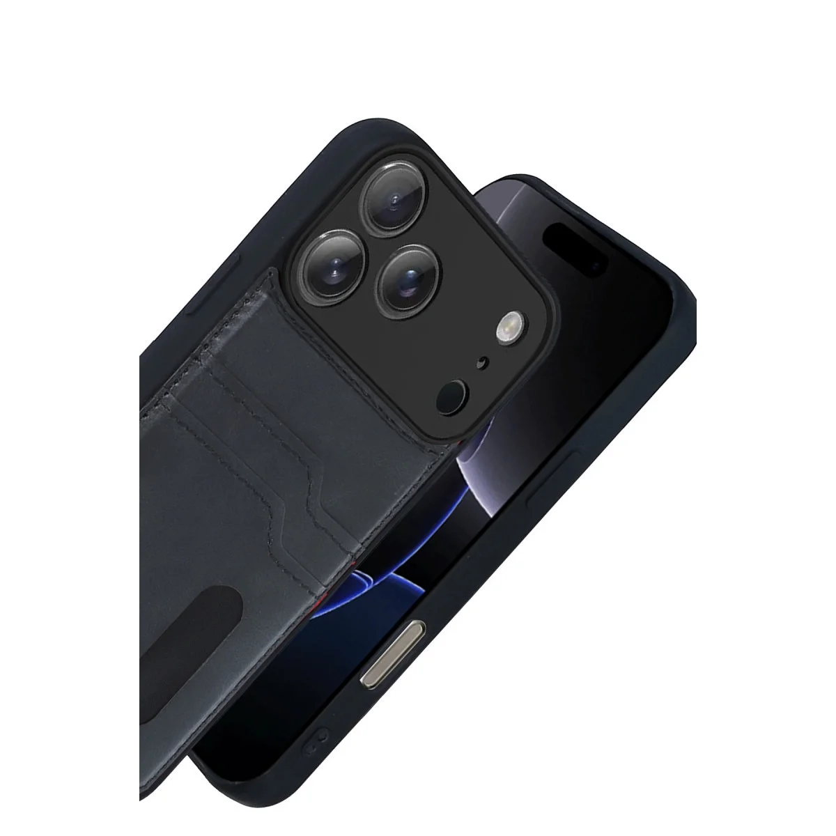 iPhone 17 Pro Sara Kartvizitli Deri Kılıf - Siyah