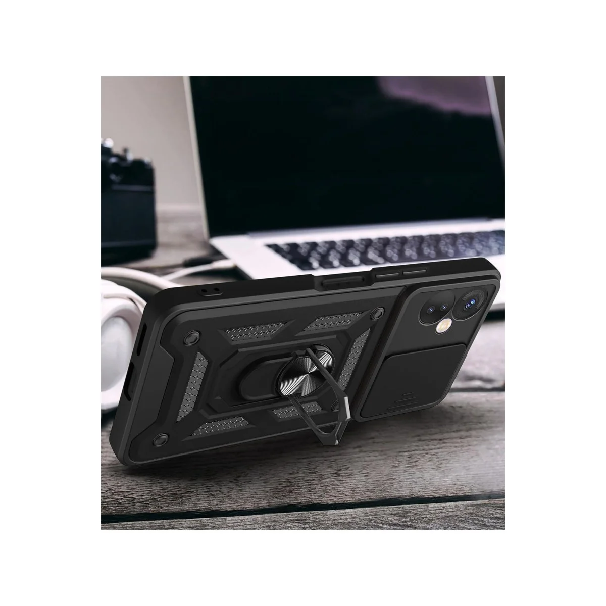 Hot 40 Pro Kılıf Pars Lens Yüzüklü Silikon - Kırmızı