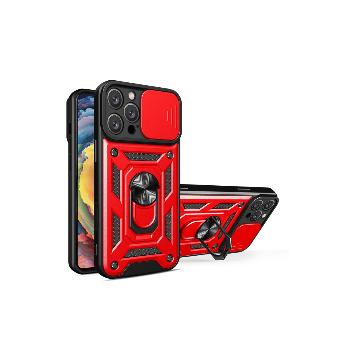 iPhone 16 Pro Kılıf Pars Lens Yüzüklü Silikon - Kırmızı