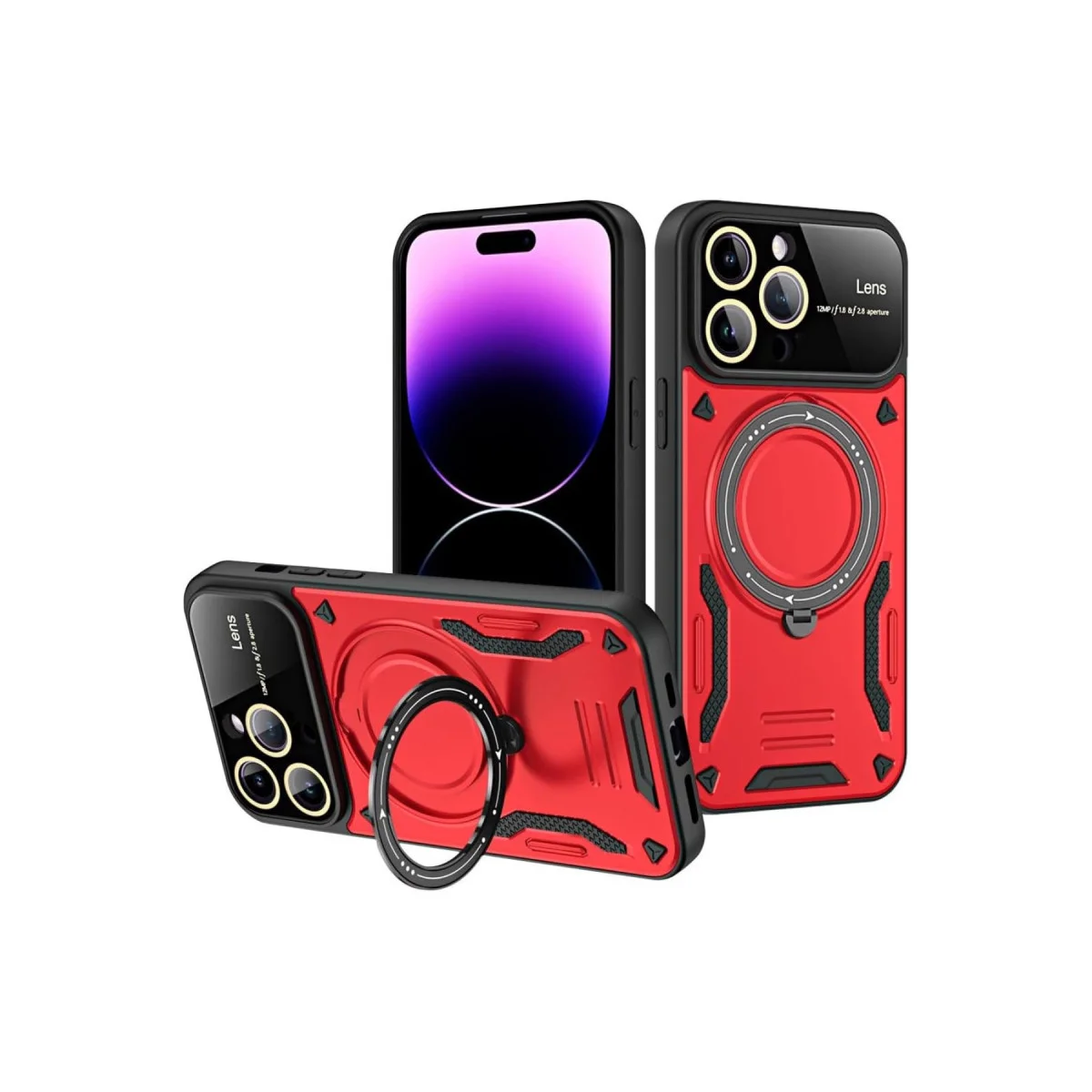 iPhone 16 Pro Kılıf Joy Lens Standlı Kapak - Kırmızı