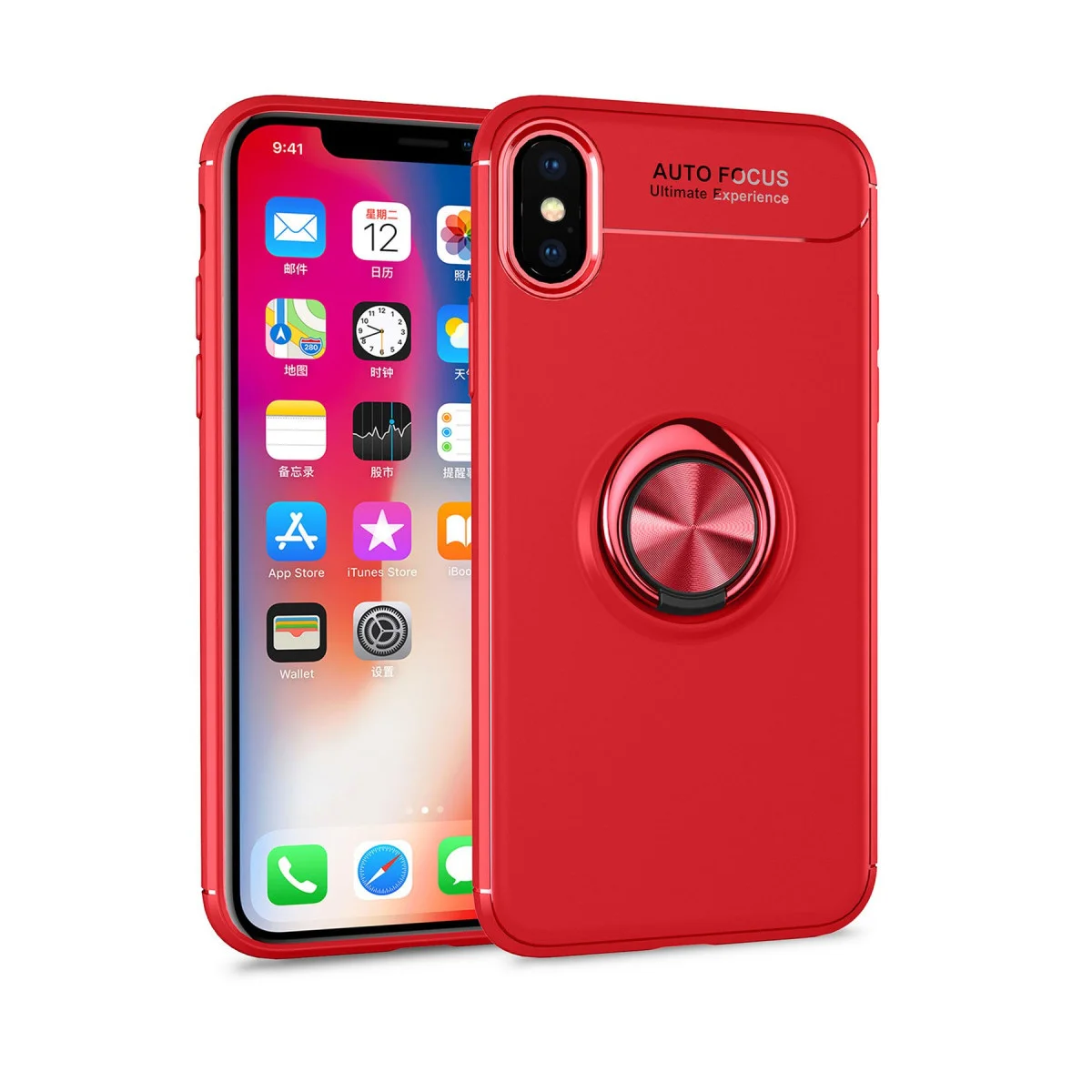 iPhone XS Kılıf Range Yüzüklü Silikon - Kırmızı