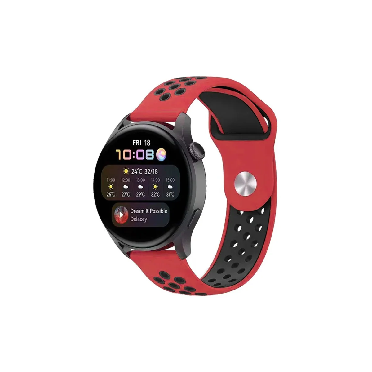 Watch 20mm Spor Delikli Kordon - Kırmızı-Siyah