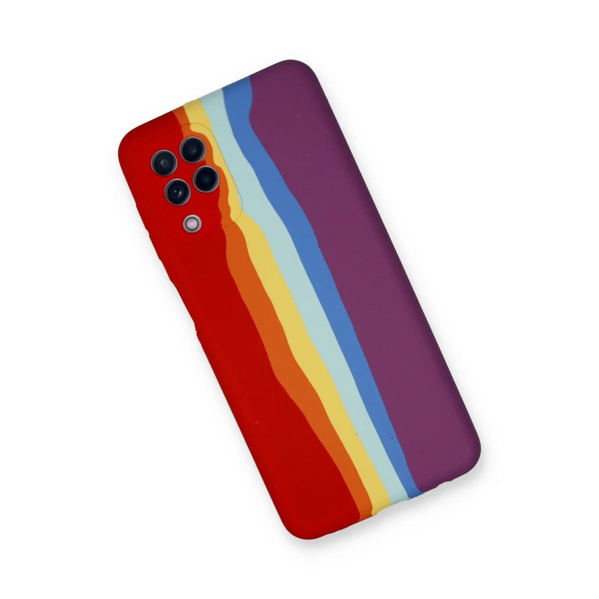 Galaxy A22 Kılıf Ebruli Lansman Silikon - Kırmızı-Mor