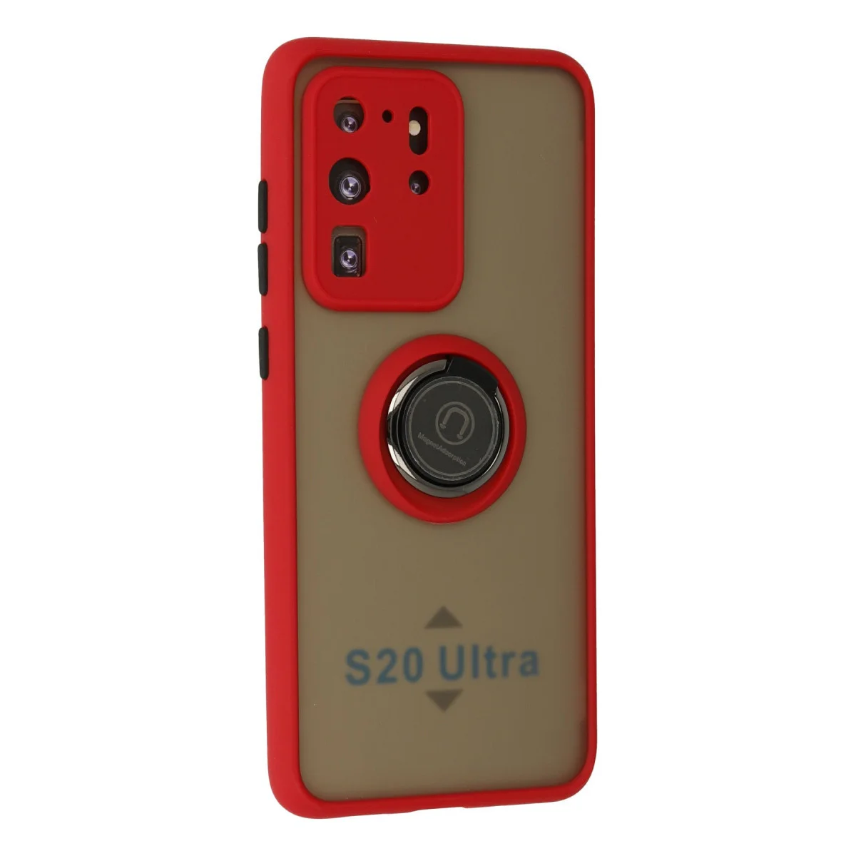 Galaxy S20 Ultra Kılıf Montreal Yüzüklü Silikon Kapak - Kırmızı