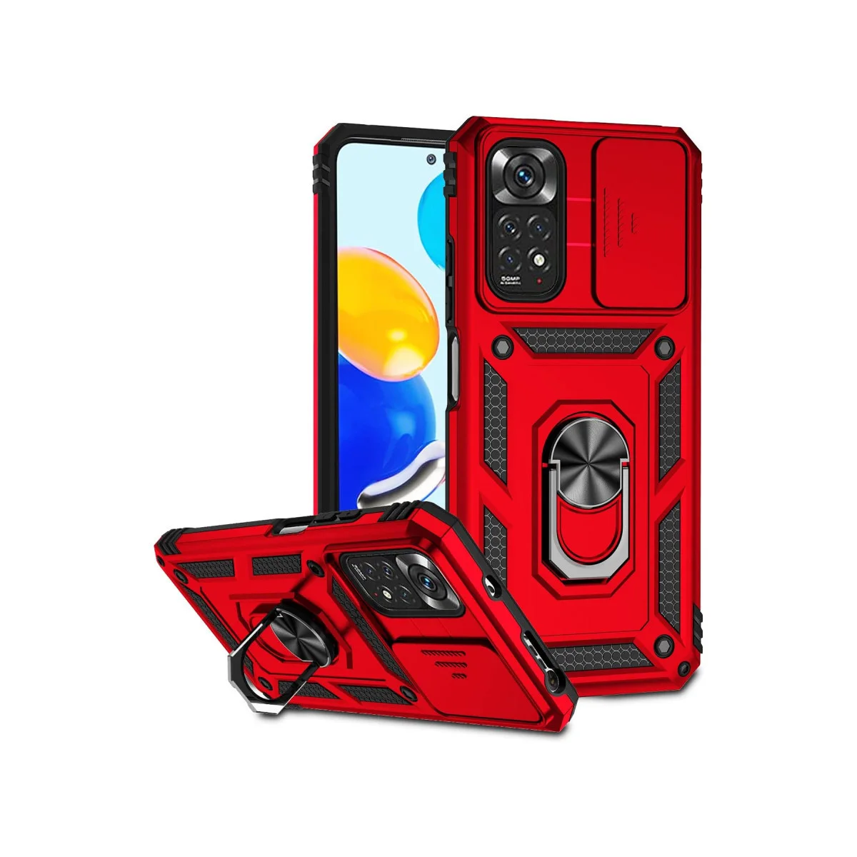 Redmi Note 11 Pro Kılıf Pars Lens Yüzüklü Silikon - Kırmızı