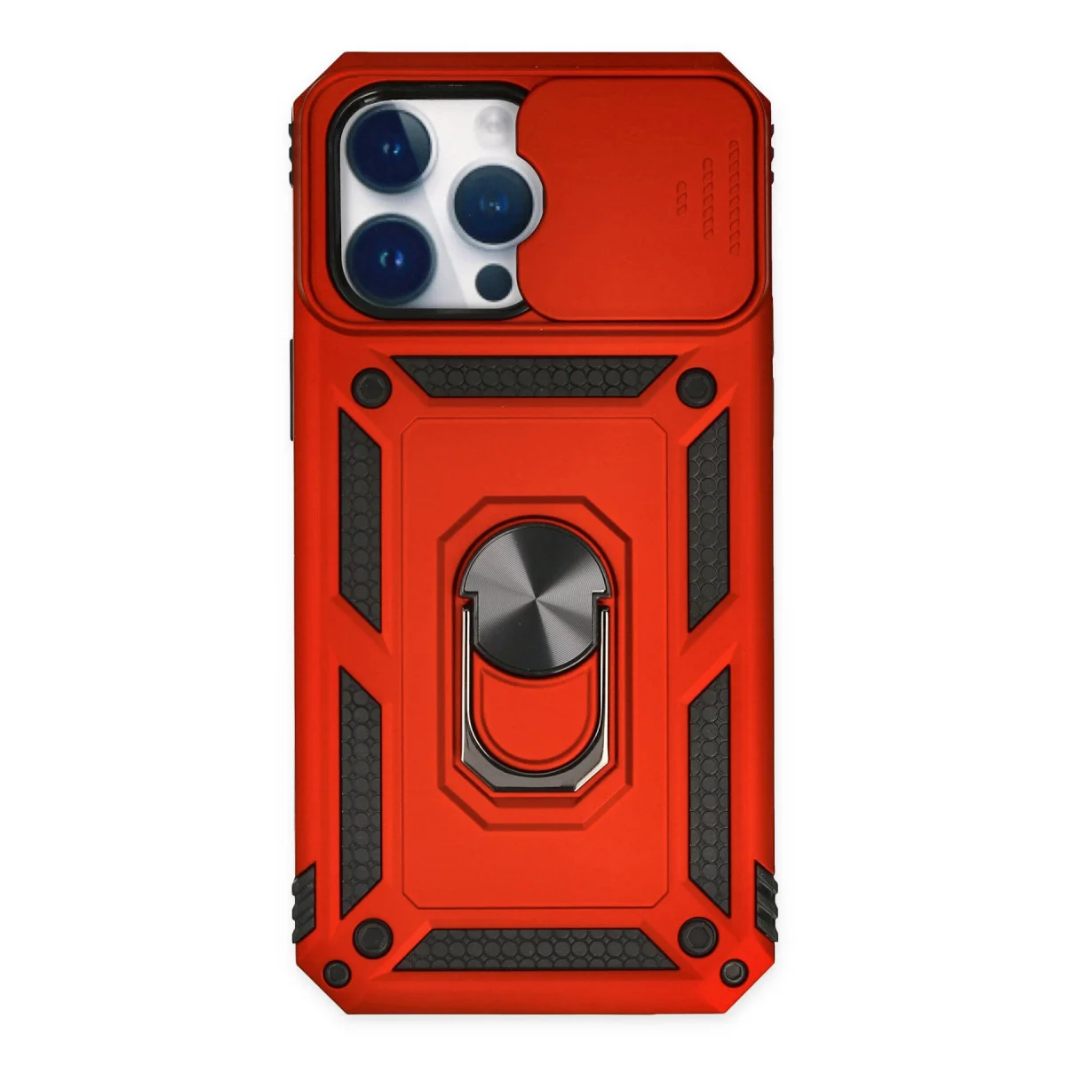 iPhone 14 Pro Max Kılıf Pars Lens Yüzüklü Silikon - Kırmızı
