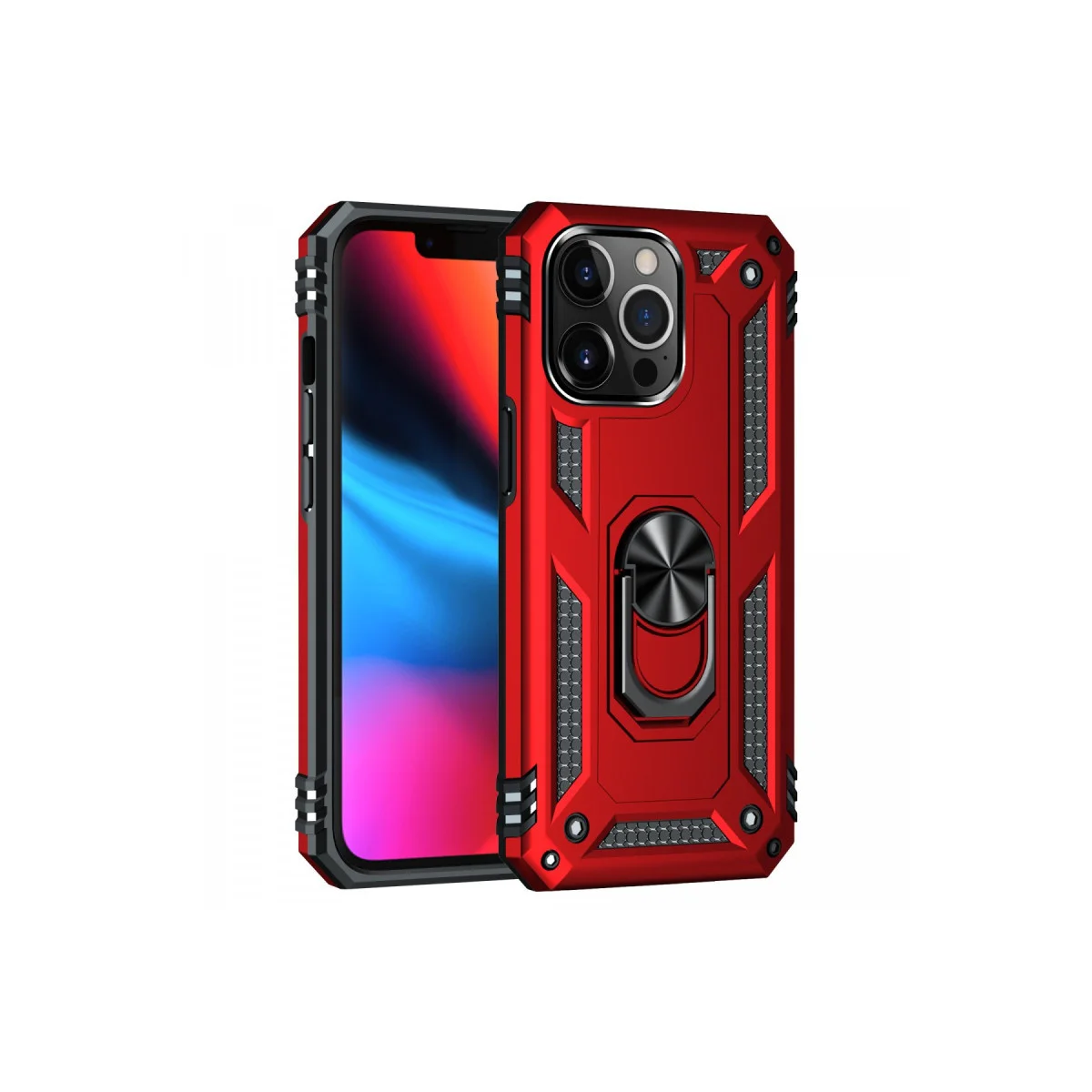 iPhone 14 Pro Kılıf Sofya Yüzüklü Silikon Kapak - Kırmızı