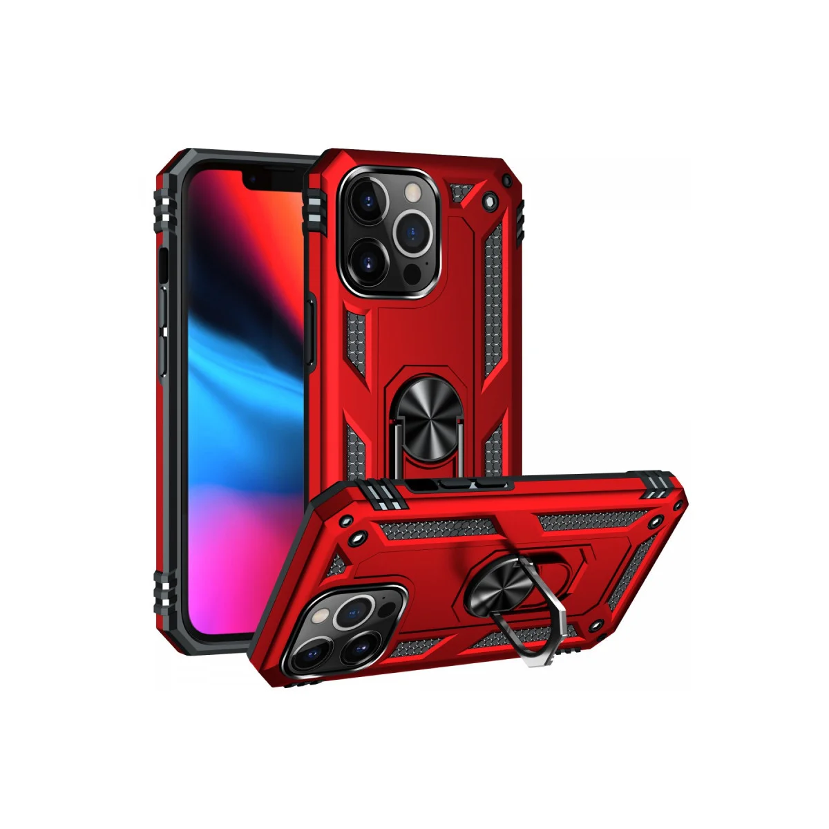 iPhone 14 Pro Kılıf Sofya Yüzüklü Silikon Kapak - Kırmızı