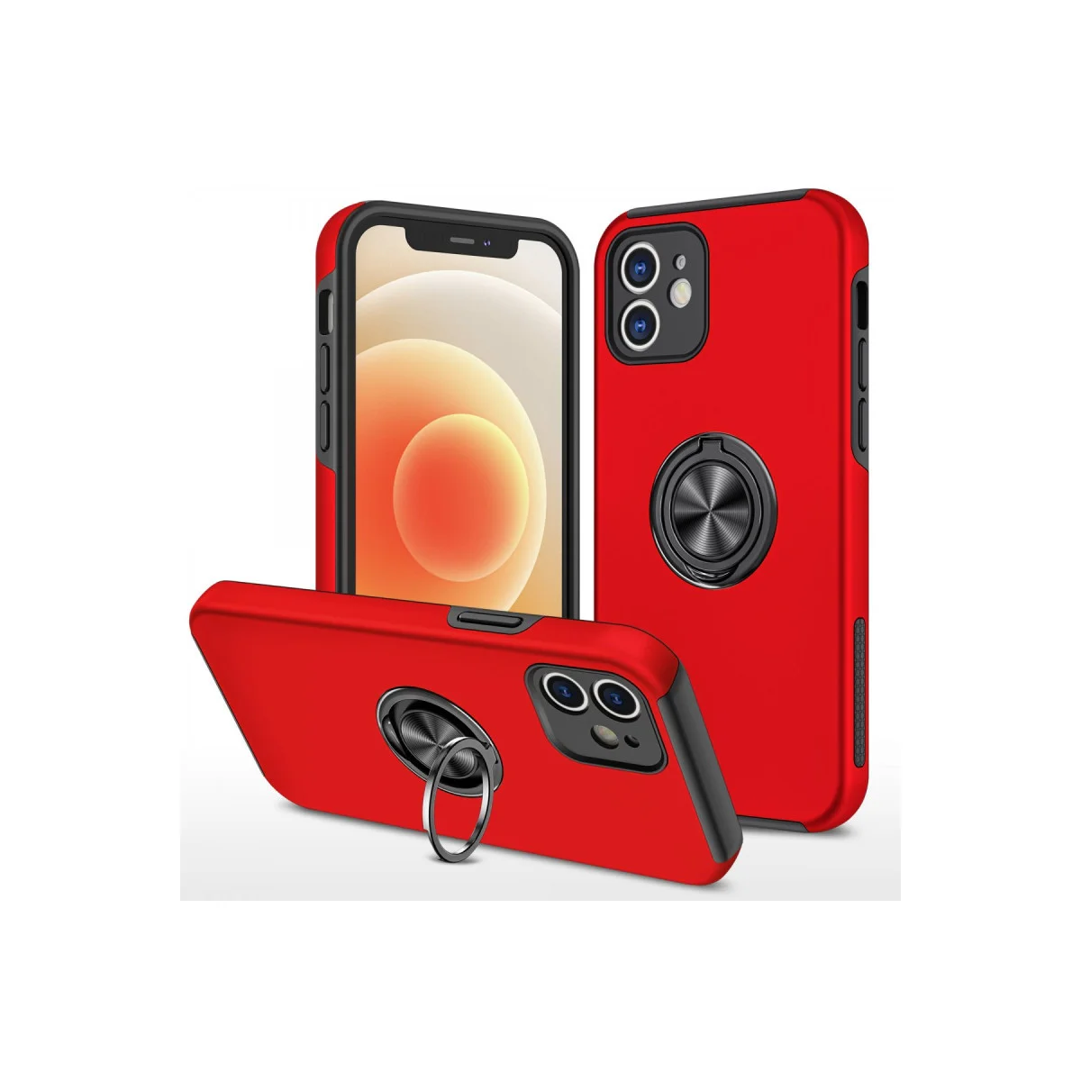iPhone 12 Mini Kılıf Elit Yüzüklü Kapak - Kırmızı