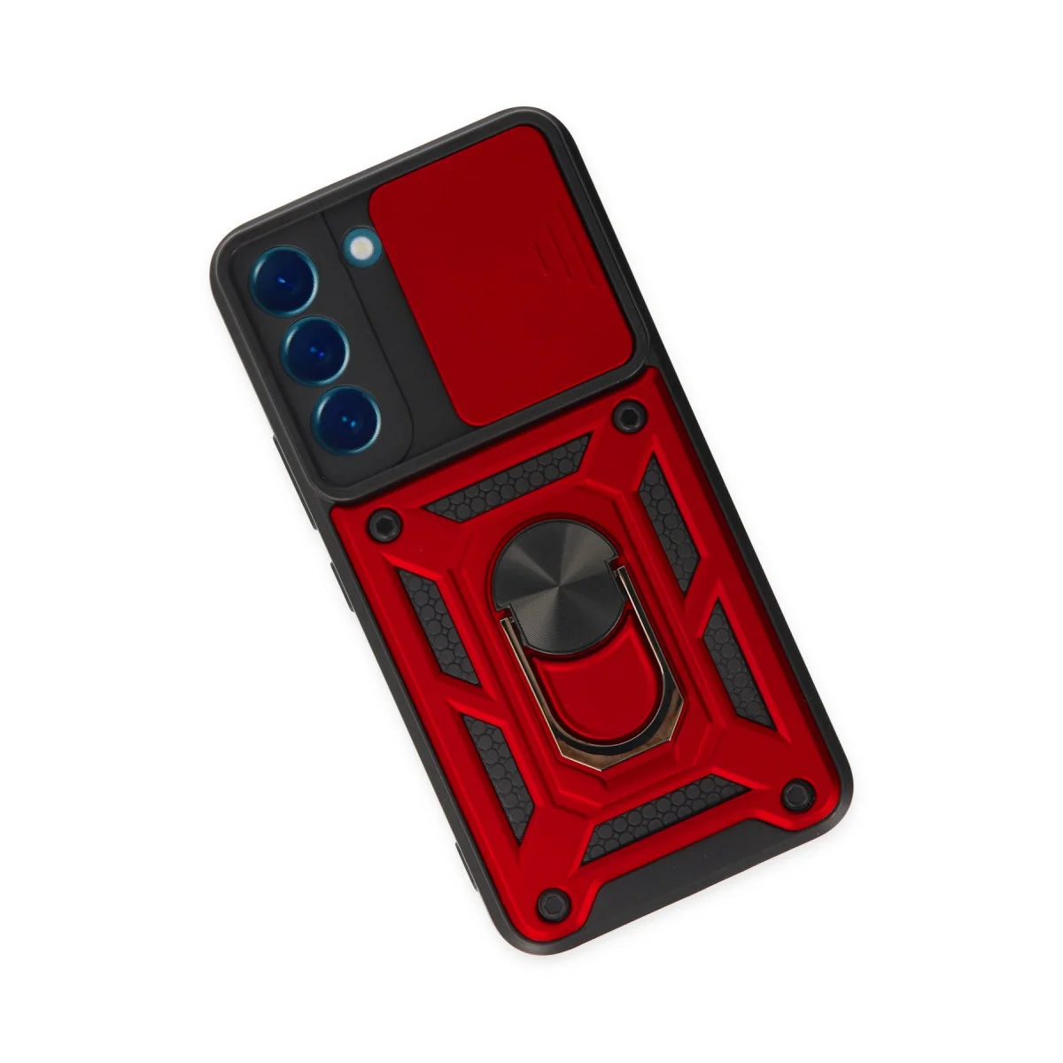 Galaxy S22 Kılıf Pars Lens Yüzüklü Silikon - Kırmızı