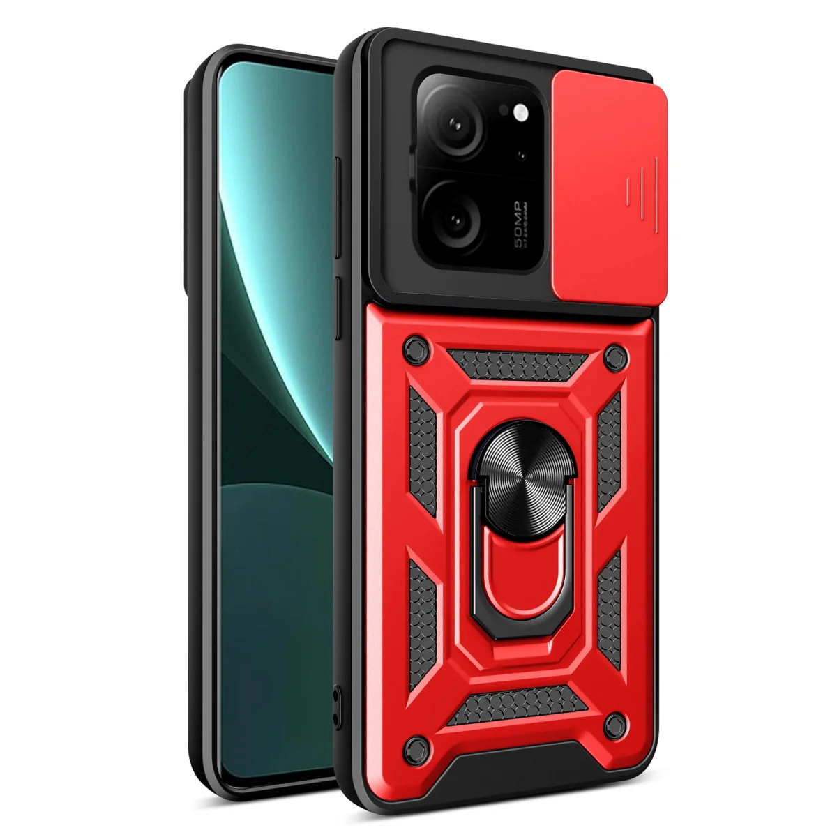 Mi 13T Pro Kılıf Pars Lens Yüzüklü Silikon - Kırmızı