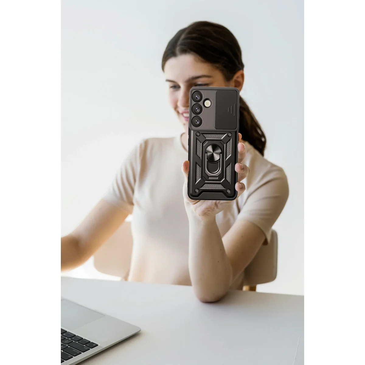 Galaxy S25 Kılıf Pars Lens Yüzüklü Silikon - Kırmızı