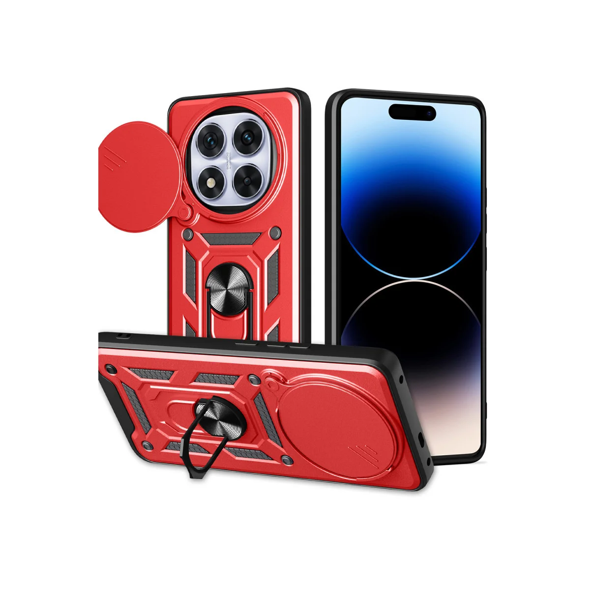 Redmi Note 14 Pro Plus Kılıf Pars Lens Yüzüklü Silikon - Kırmızı