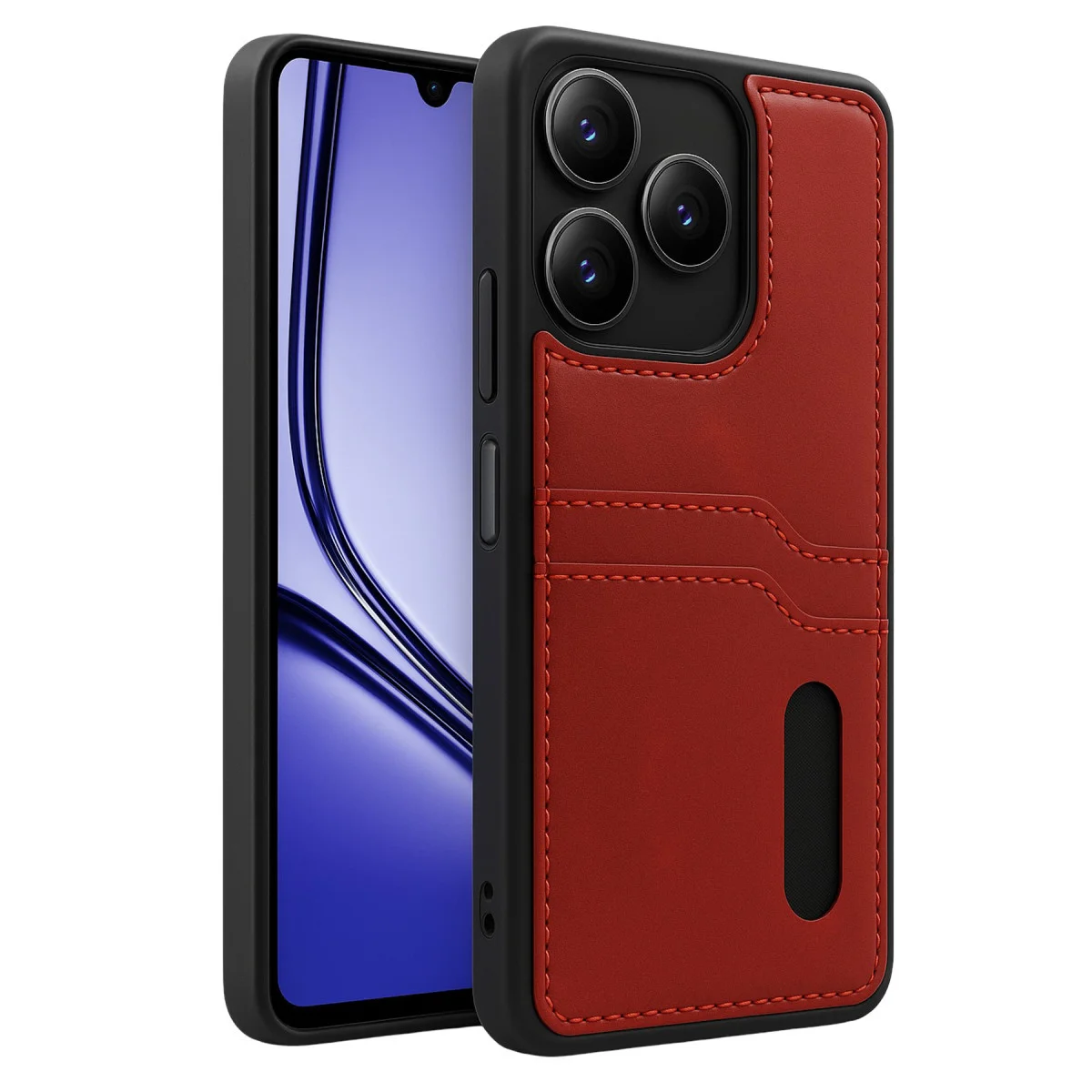 Realme Note 50 4G Kılıf Sara Kartvizitli Deri Kılıf - Kırmızı