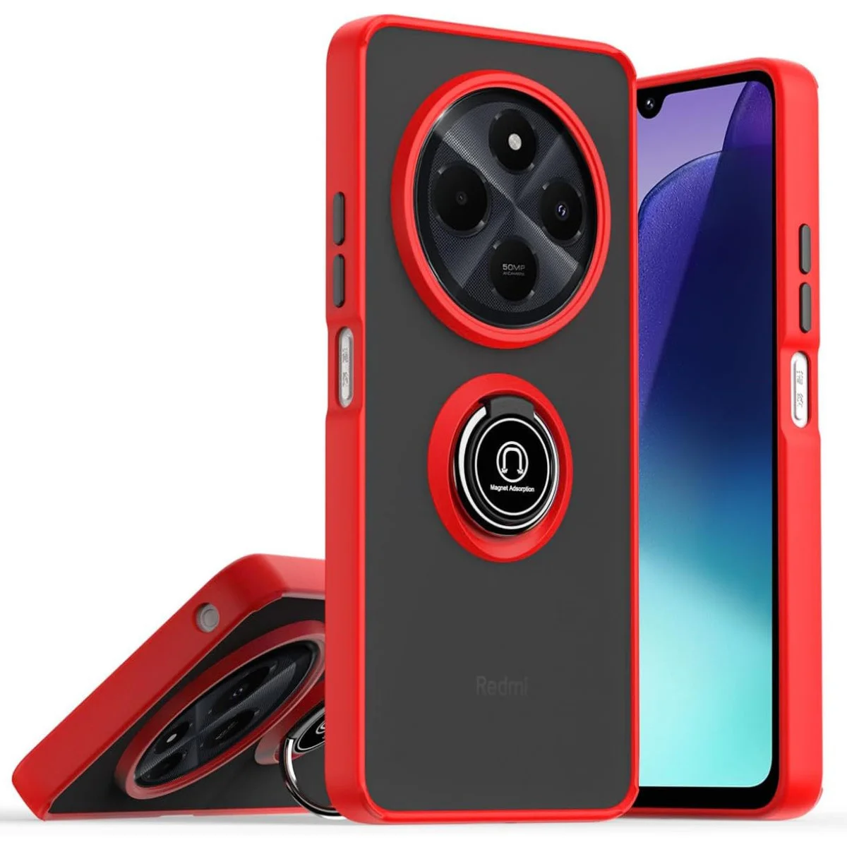 Realme C75 4G Kılıf Montreal Yüzüklü Silikon Kapak - Kırmızı