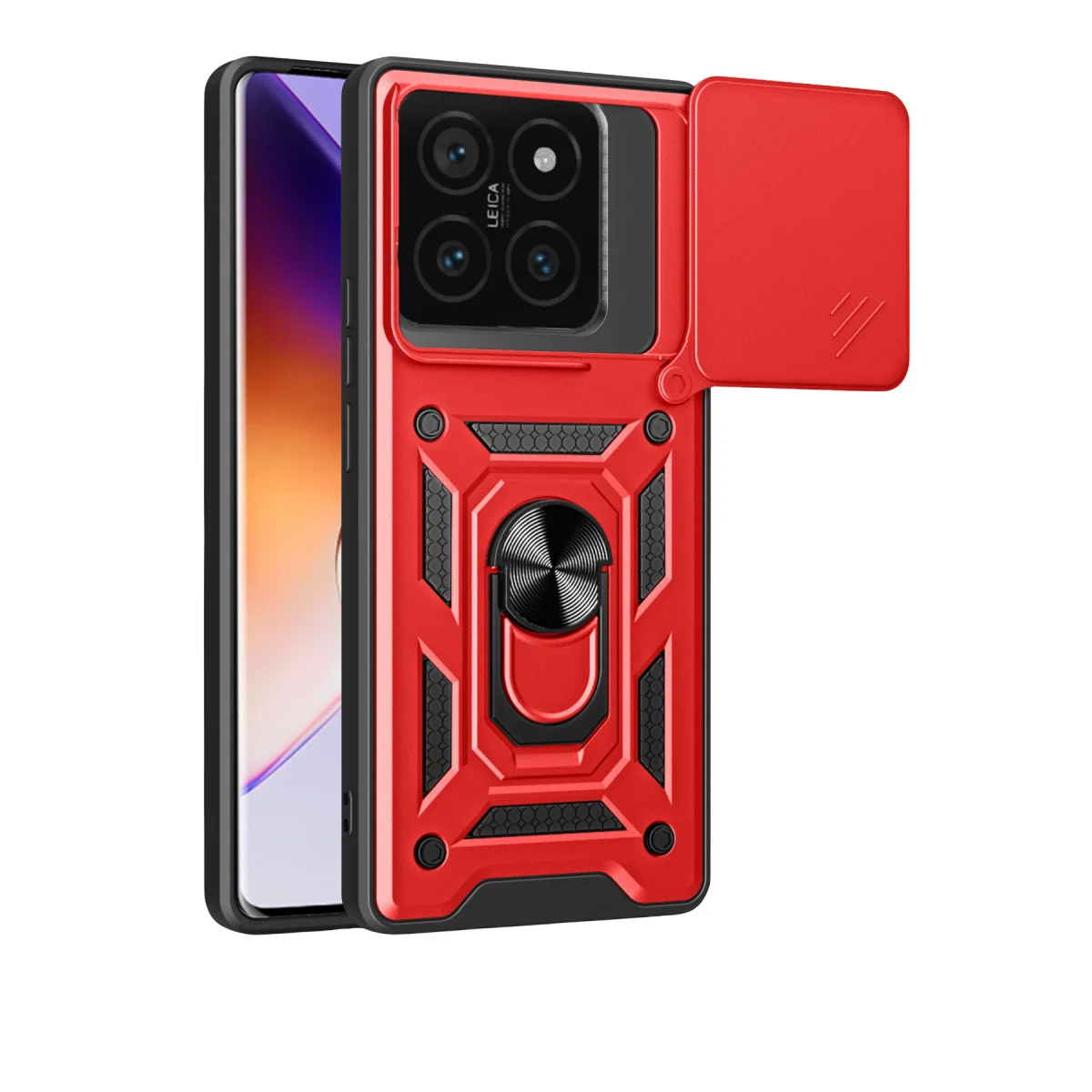 Mi 14T Pro Kılıf Pars Lens Yüzüklü Silikon - Kırmızı