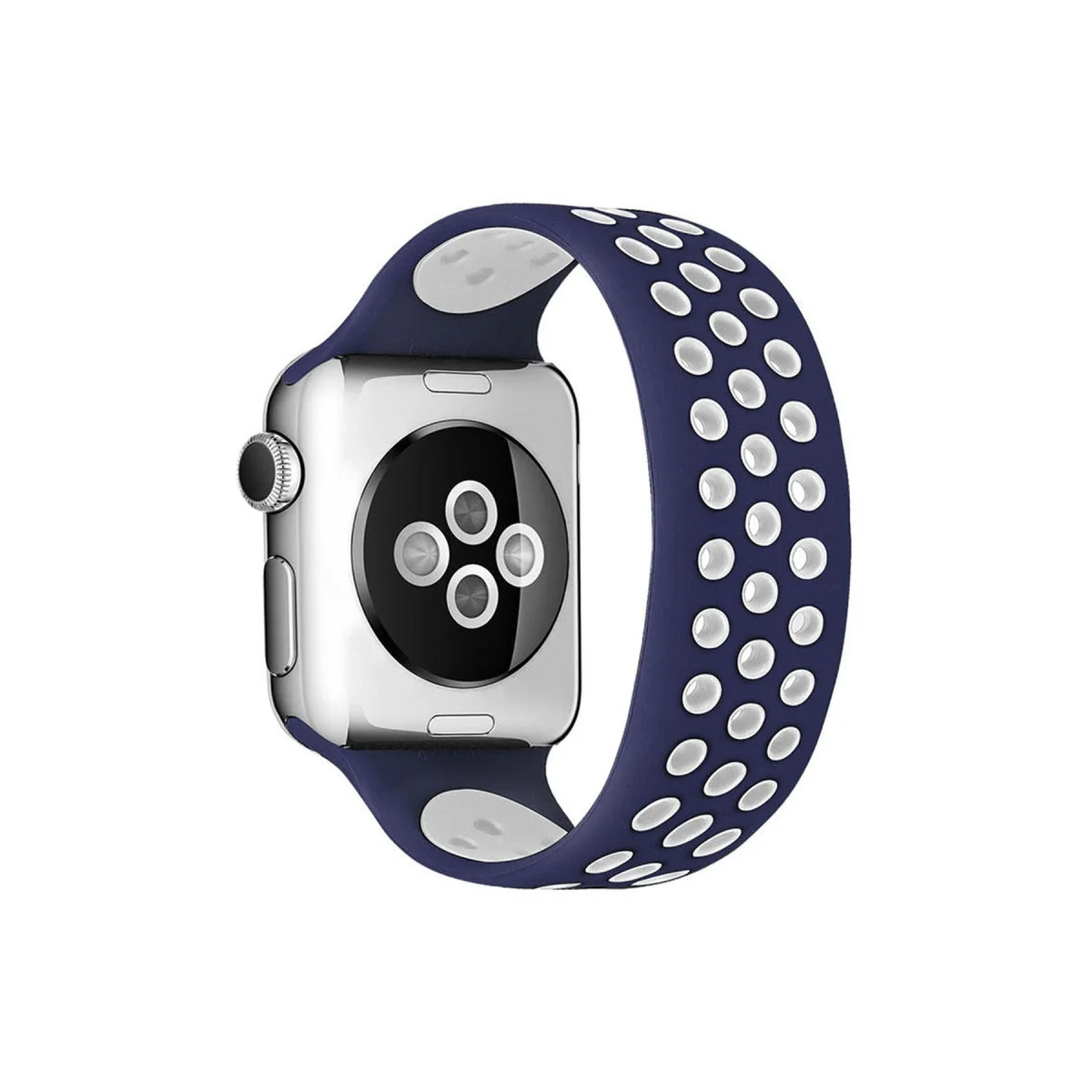 Watch 42mm Ayarlı Delikli Silikon Kordon - Lacivert-Beyaz