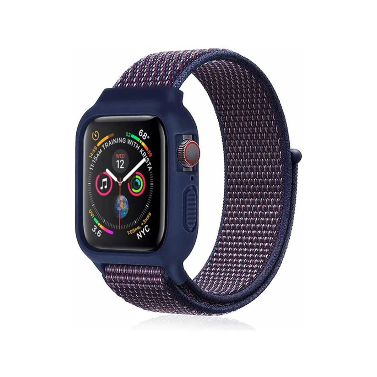 Watch 38mm Hasırlı Cırtcırtlı Kasalı Kordon - Lacivert-Mürdüm