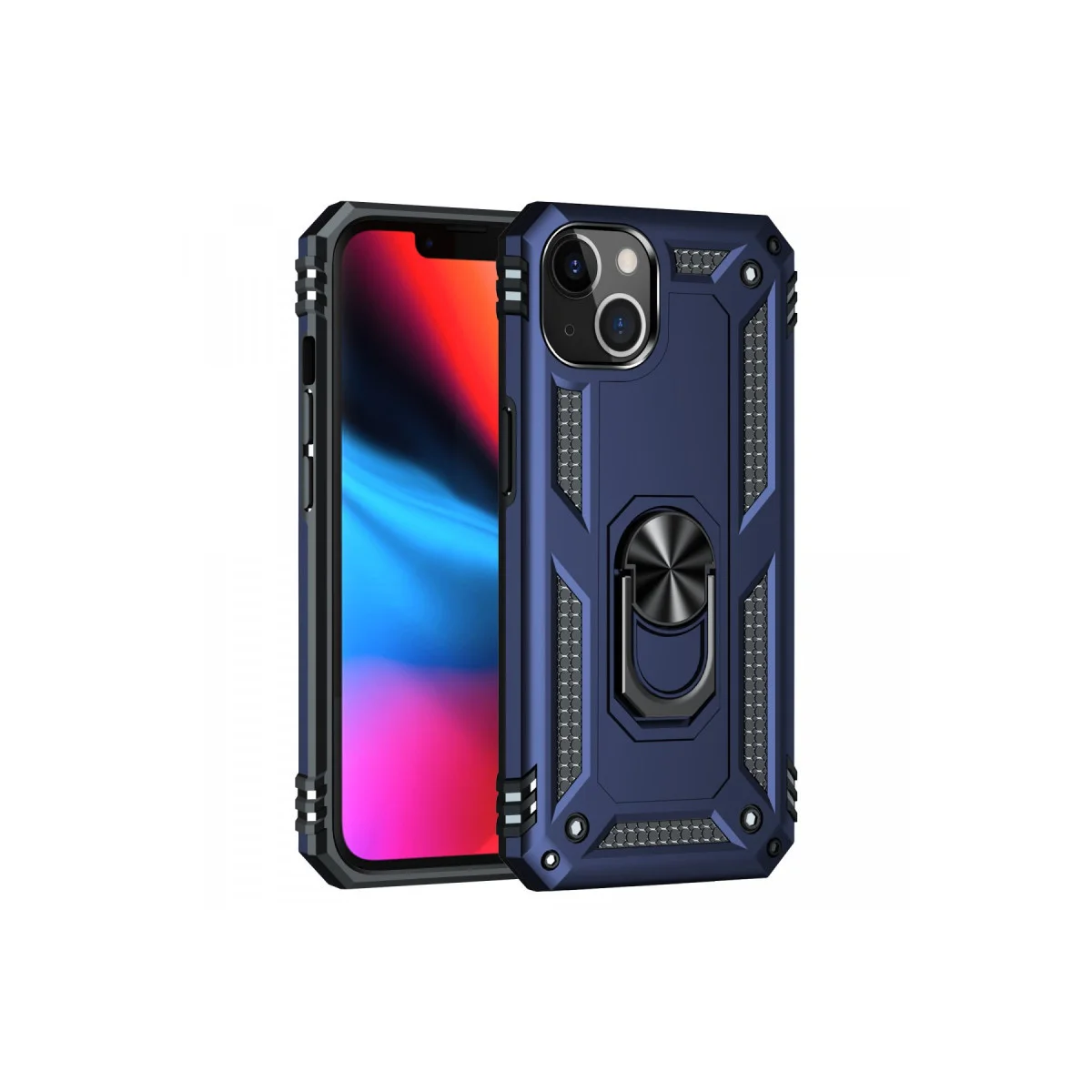iPhone 14 Kılıf Sofya Yüzüklü Silikon Kapak - Lacivert
