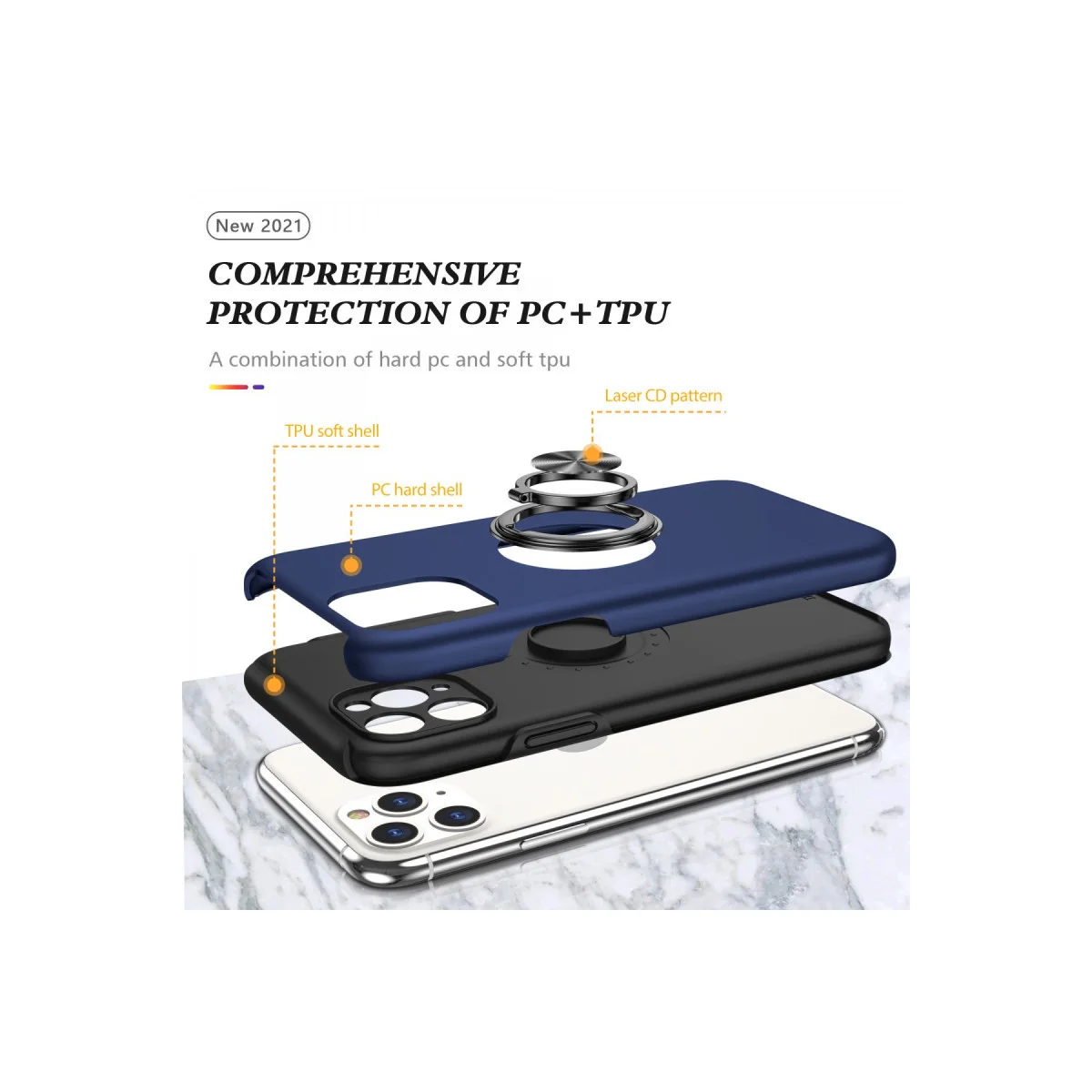 iPhone 11 Pro Max Kılıf Elit Yüzüklü Kapak - Lacivert