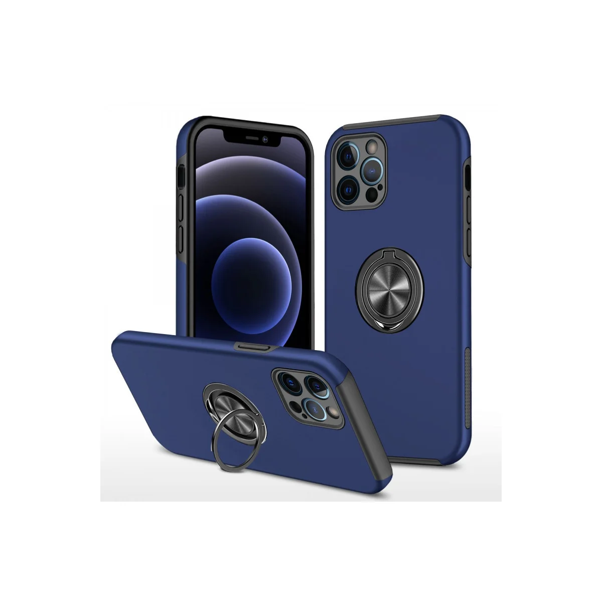 iPhone 12 Pro Kılıf Elit Yüzüklü Kapak - Lacivert