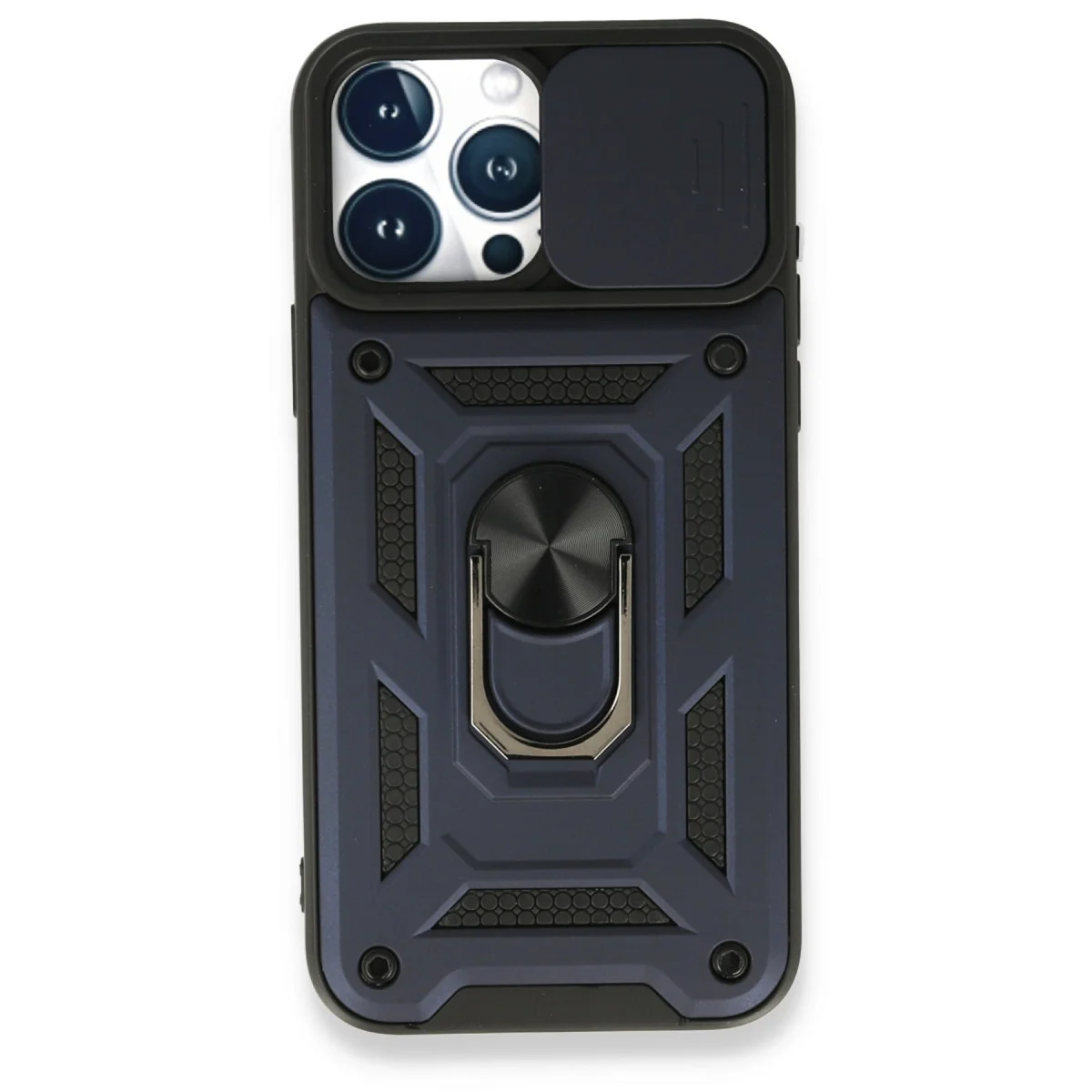 iPhone 15 Pro Max Kılıf Pars Lens Yüzüklü Silikon - Lacivert