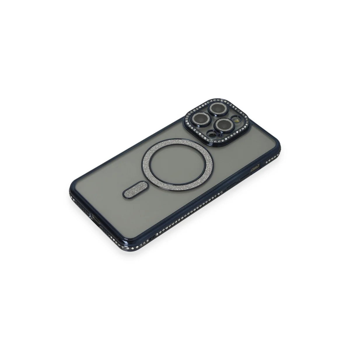 iPhone 15 Pro Max Kılıf Joke Simli Magneticsafe Kılıf - Lacivert