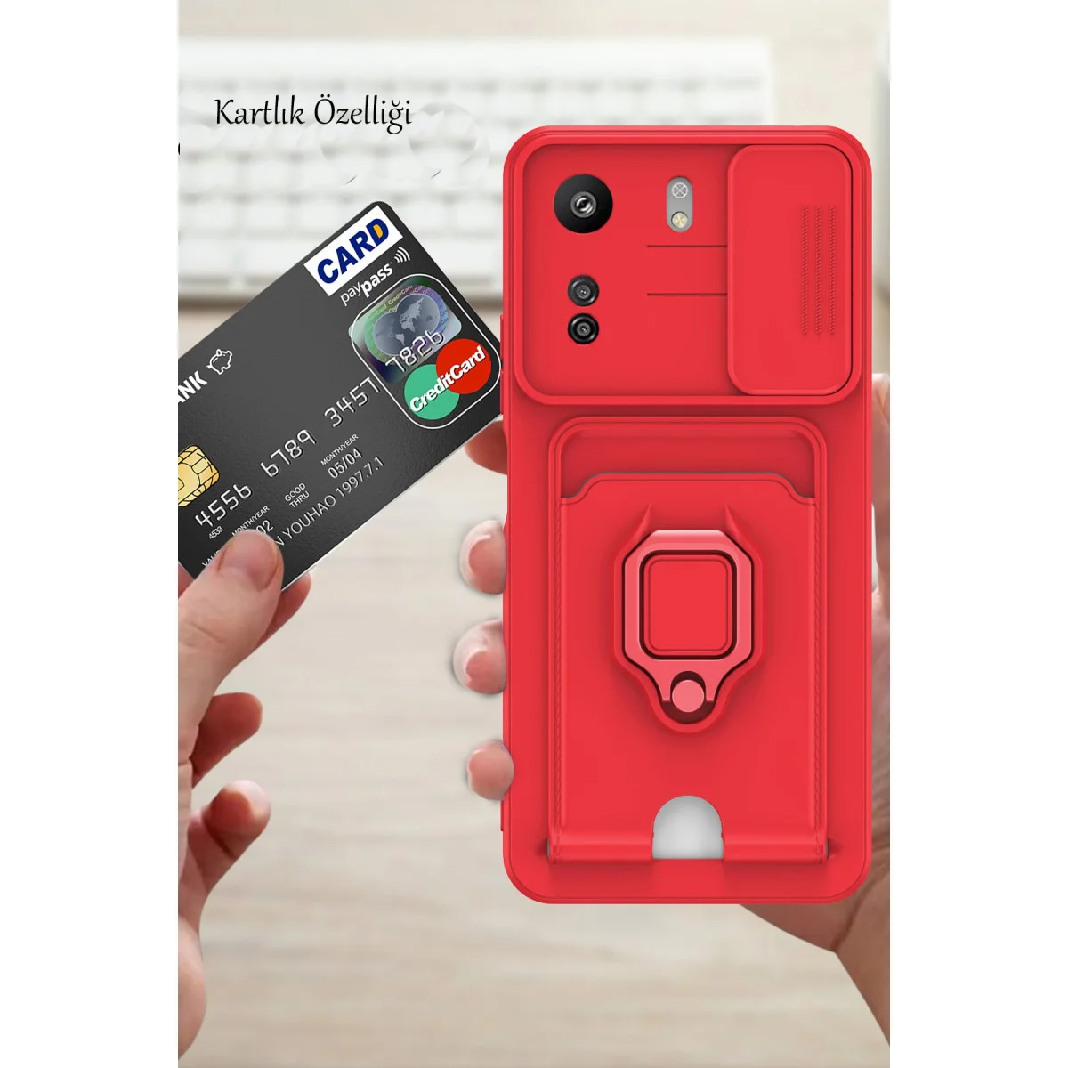 Redmi 13C Kılıf Zuma Kartvizitli Yüzüklü Silikon - Lacivert