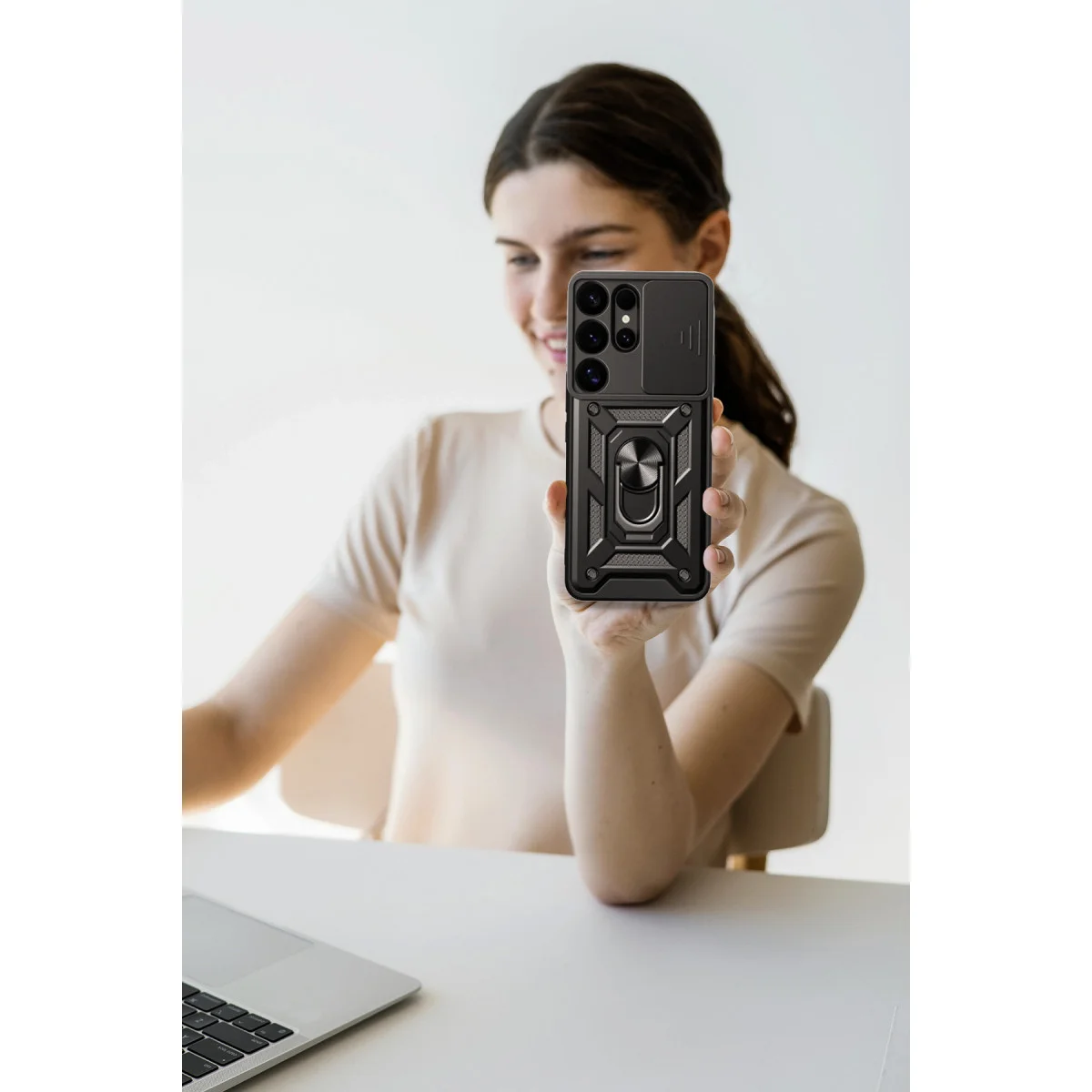 Galaxy S25 Ultra Kılıf Pars Lens Yüzüklü Silikon - Lacivert