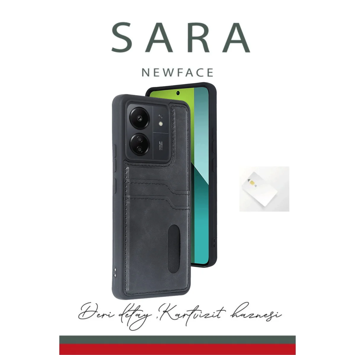 Redmi 13C Kılıf Sara Kartvizitli Deri Kılıf - Lacivert
