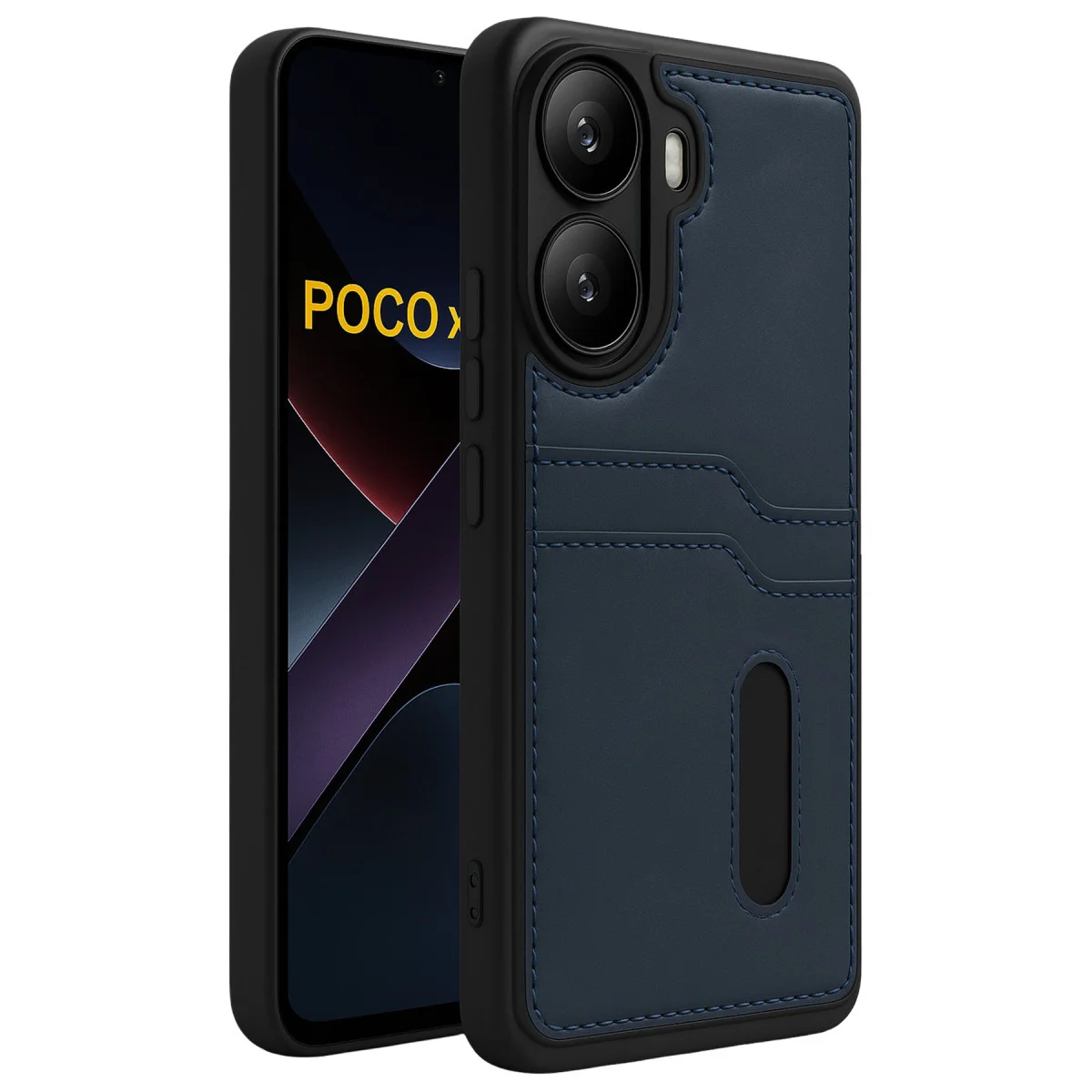 Poco X7 Pro Kılıf Sara Kartvizitli Deri Kılıf - Lacivert