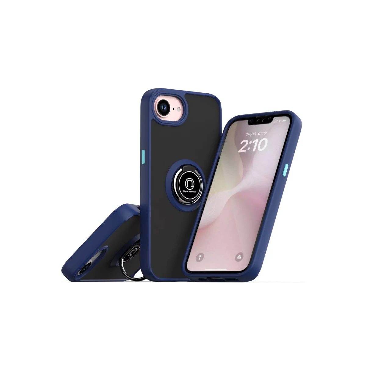 iPhone 16E Kılıf Montreal Yüzüklü Silikon Kapak - Lacivert