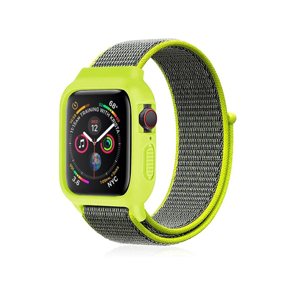Watch 42mm Hasırlı Cırtcırtlı Kasalı Kordon - Yeşil