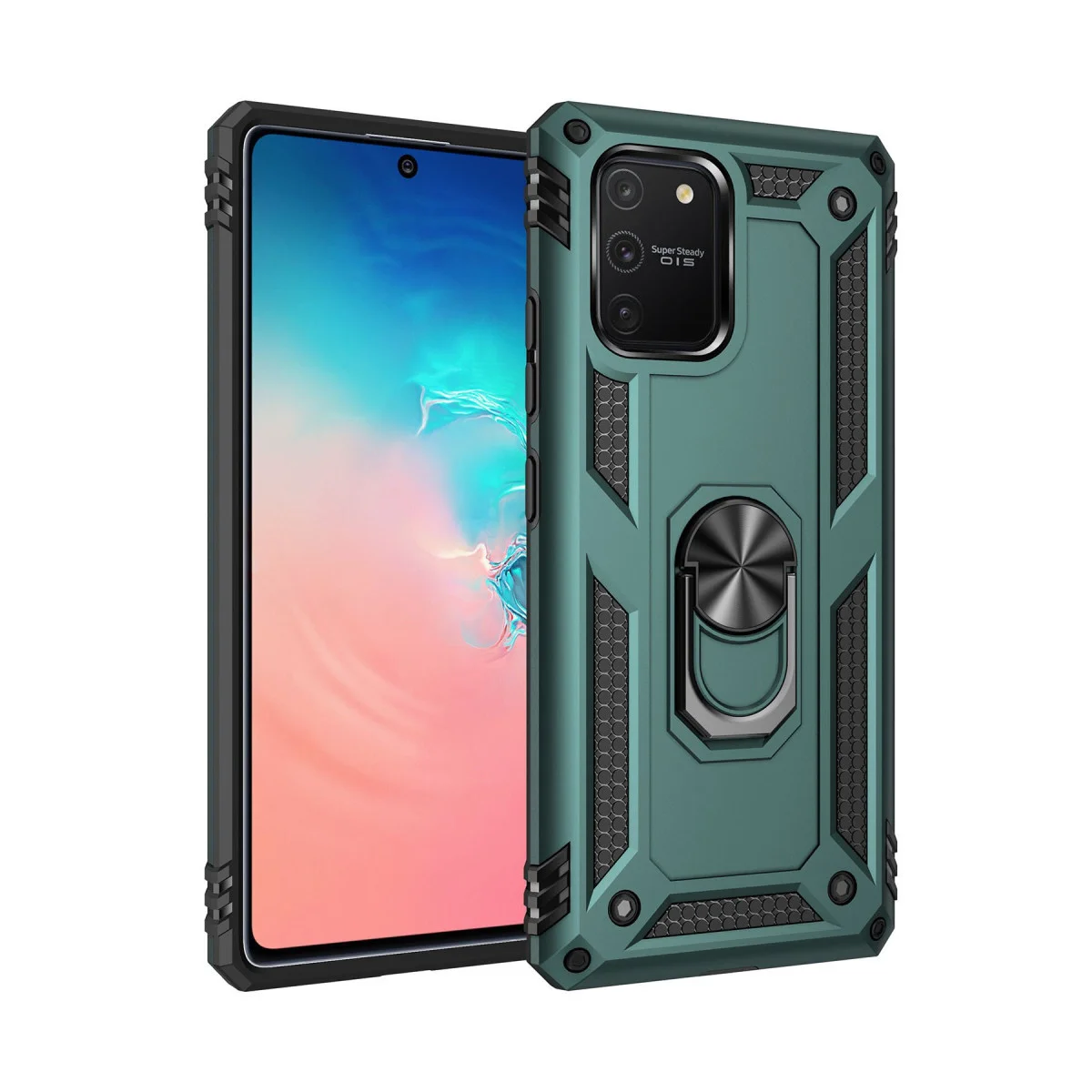 Galaxy A91 / S10 Lite Kılıf Sofya Yüzüklü Silikon Kapak - Yeşil