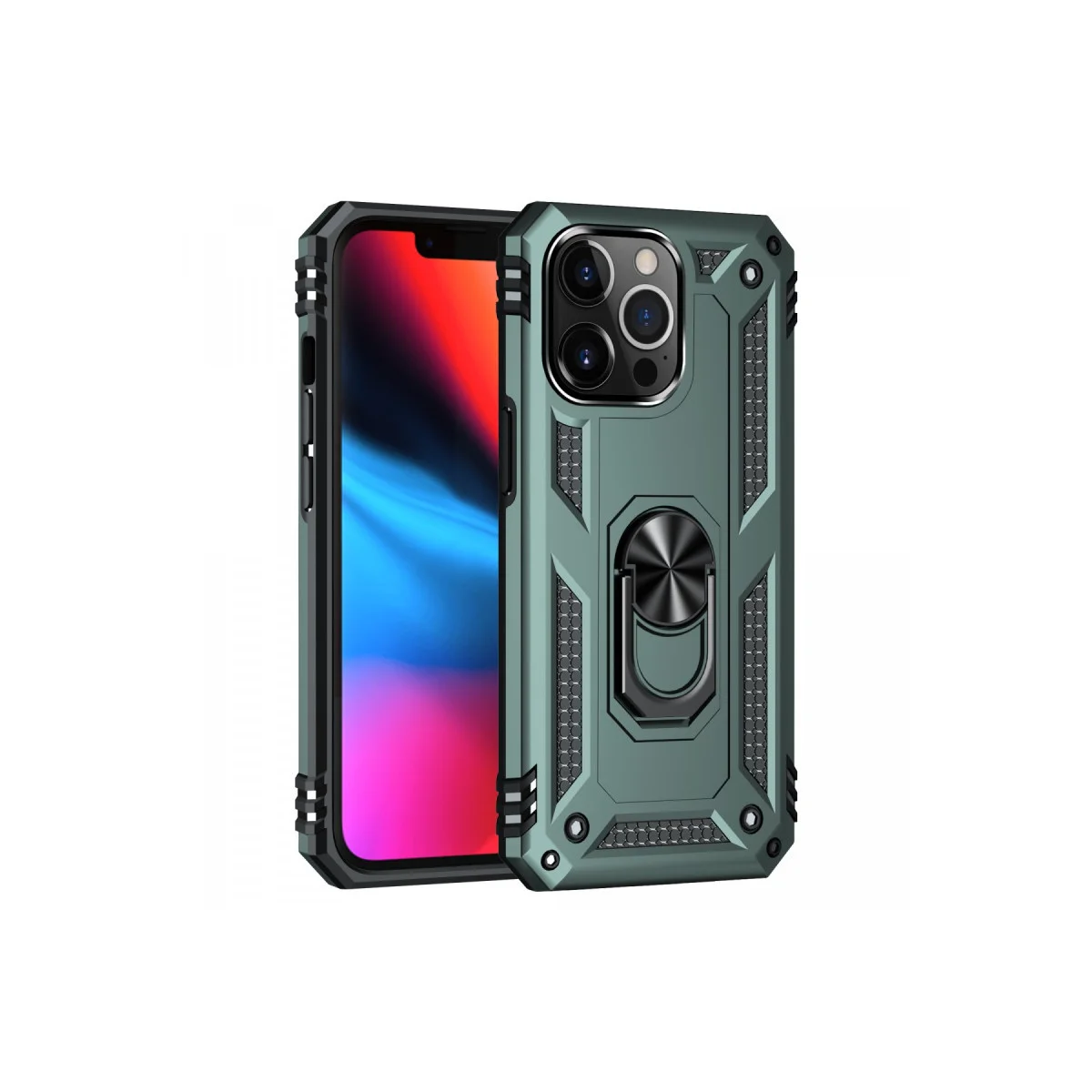 iPhone 14 Pro Kılıf Sofya Yüzüklü Silikon Kapak - Yeşil