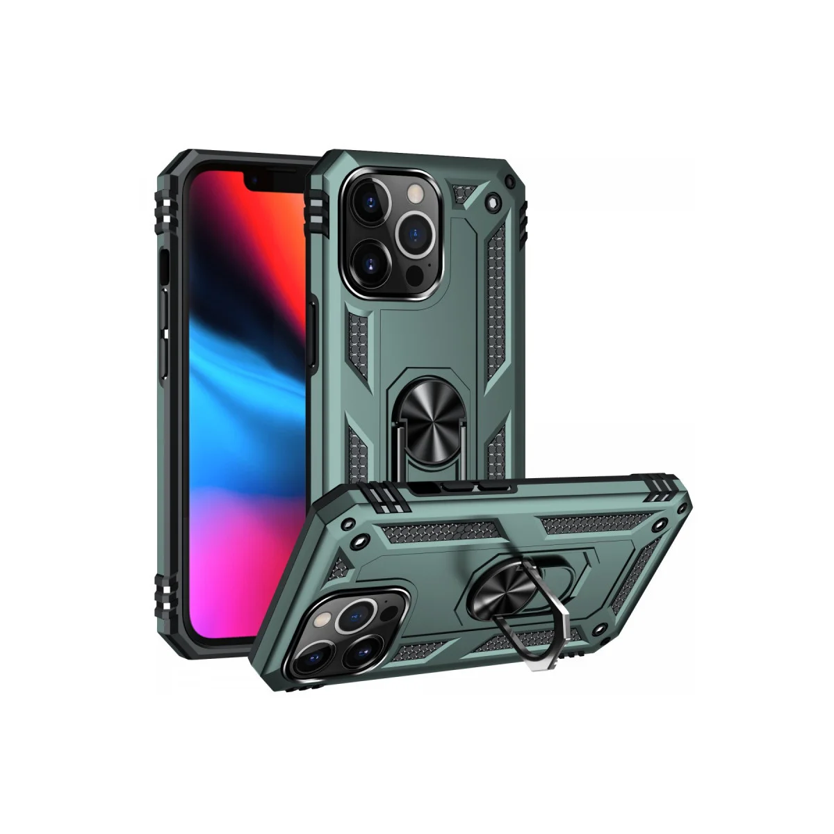 iPhone 14 Pro Kılıf Sofya Yüzüklü Silikon Kapak - Yeşil