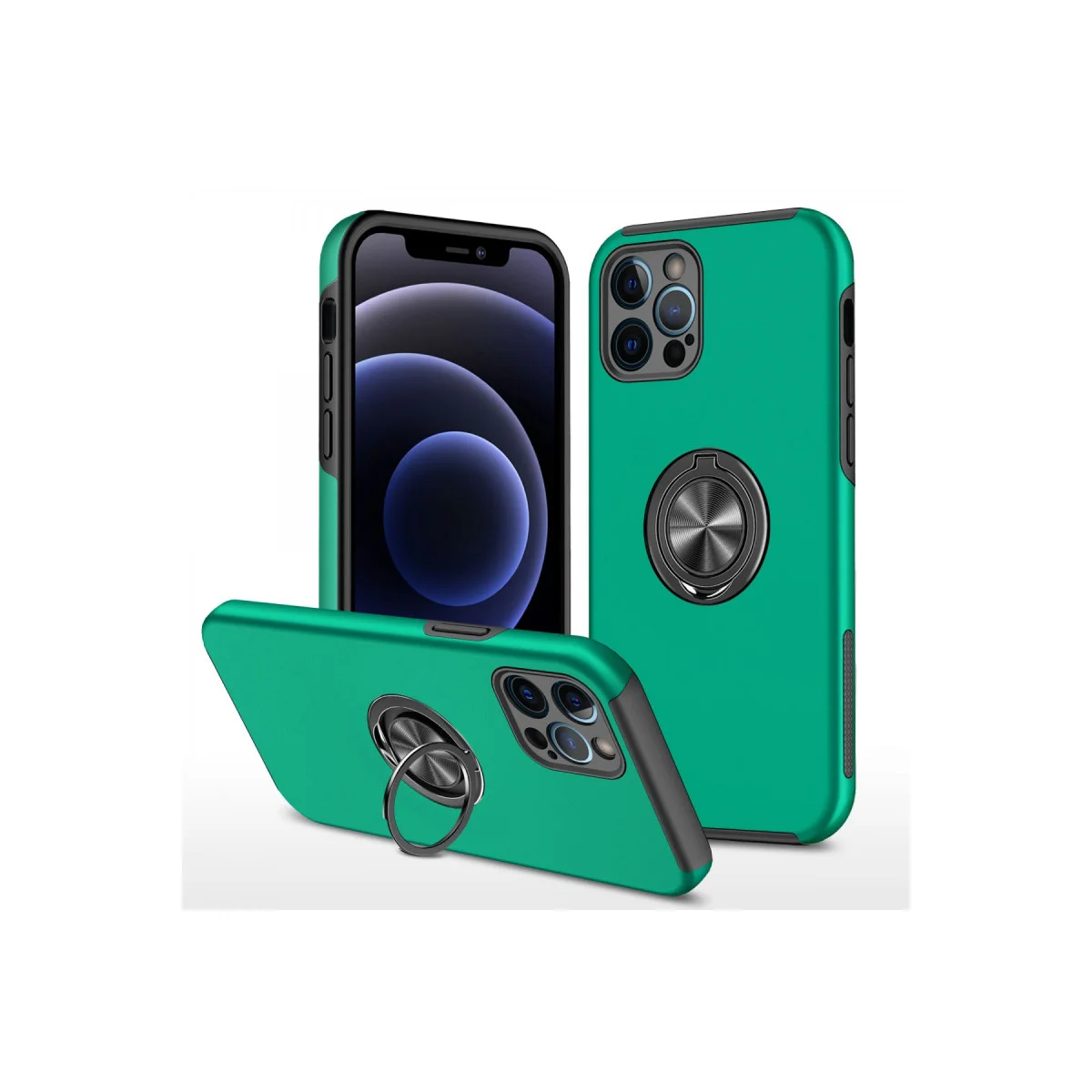 iPhone 12 Pro Max Kılıf Elit Yüzüklü Kapak - Yeşil