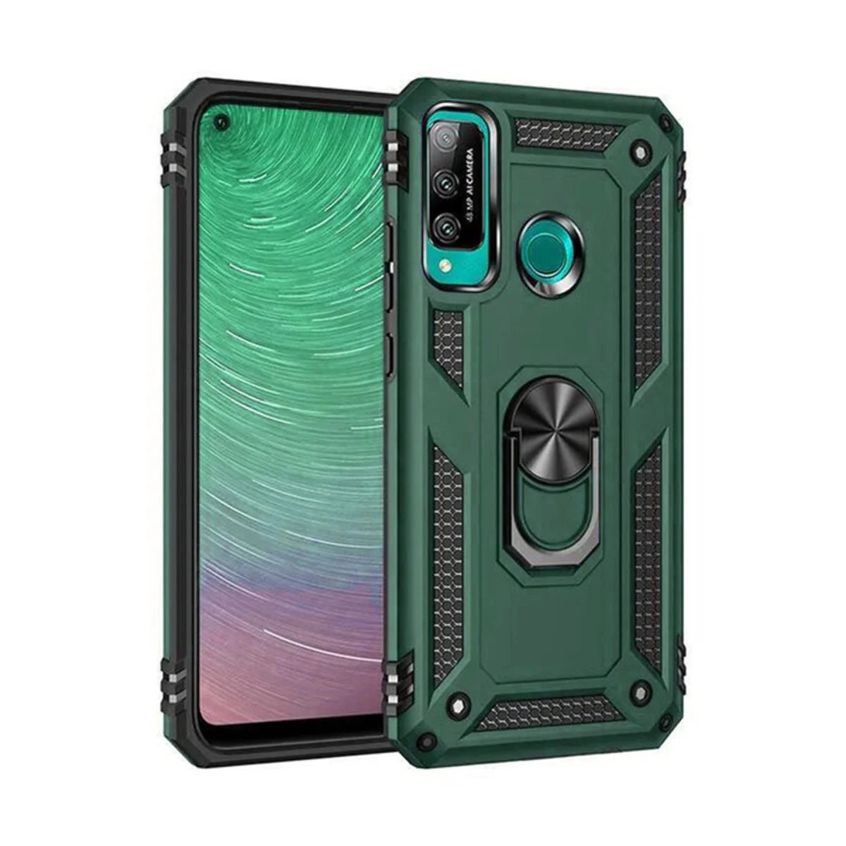 P40 Lite E Kılıf Sofya Yüzüklü Silikon Kapak - Yeşil