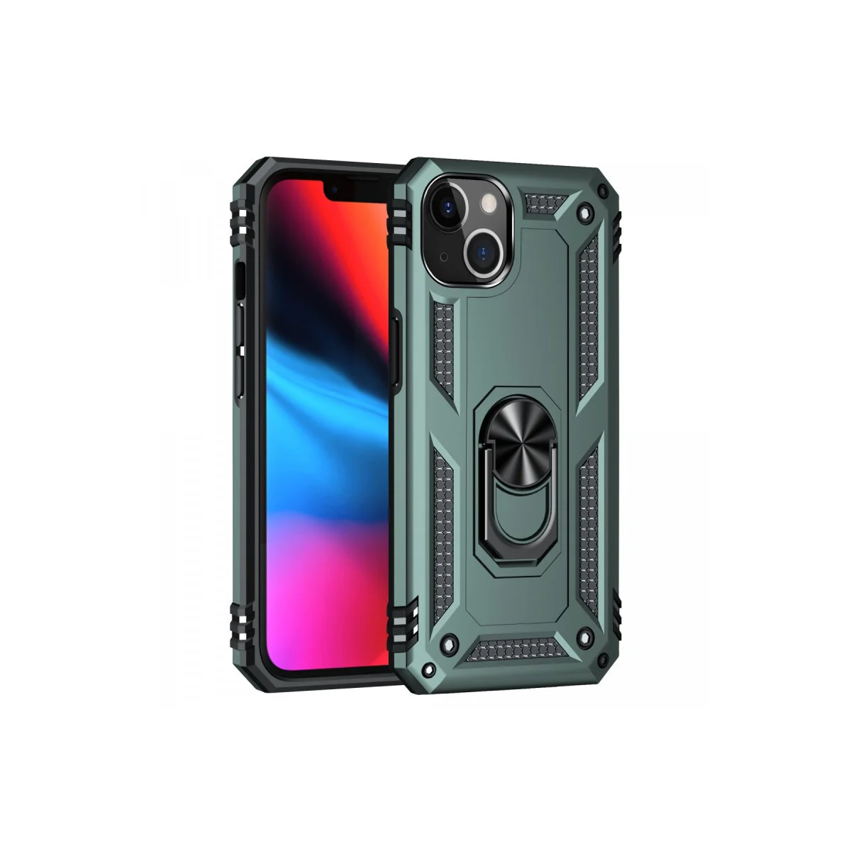 iPhone 13 Kılıf Sofya Yüzüklü Silikon Kapak - Yeşil