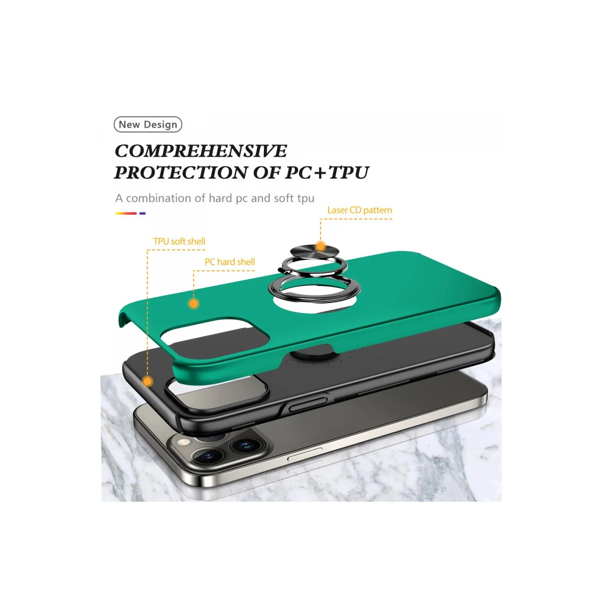 iPhone 13 Pro Kılıf Elit Yüzüklü Kapak - Yeşil