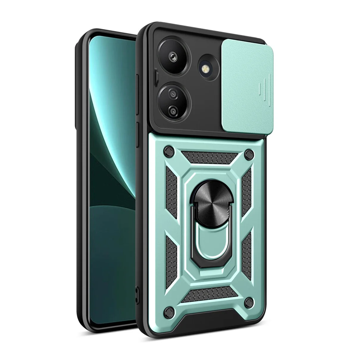 Redmi 13C Kılıf Pars Lens Yüzüklü Silikon - Yeşil