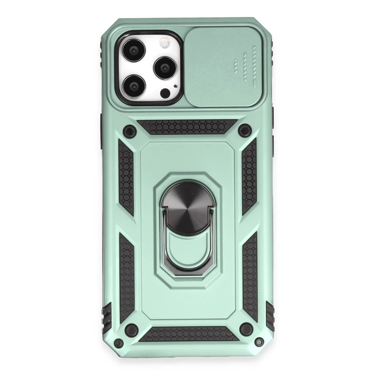 iPhone 12 Pro Max Kılıf Pars Lens Yüzüklü Silikon - Yeşil