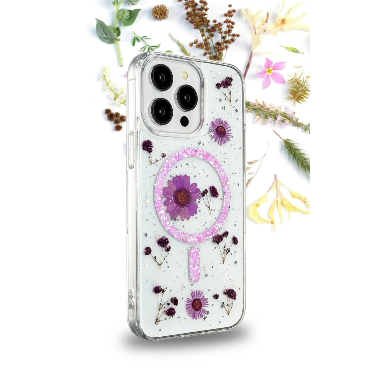 iPhone 12 Kılıf Daisy Simli Magsafe Kapak - Mavi