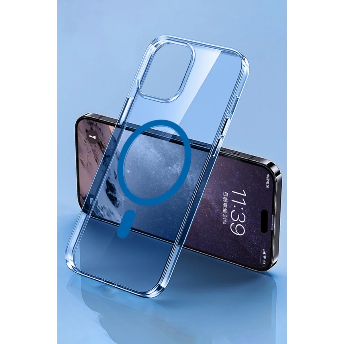 iPhone 14 Pro Max Kılıf Tron Şeffaf Magsafe Kapak - Mavi