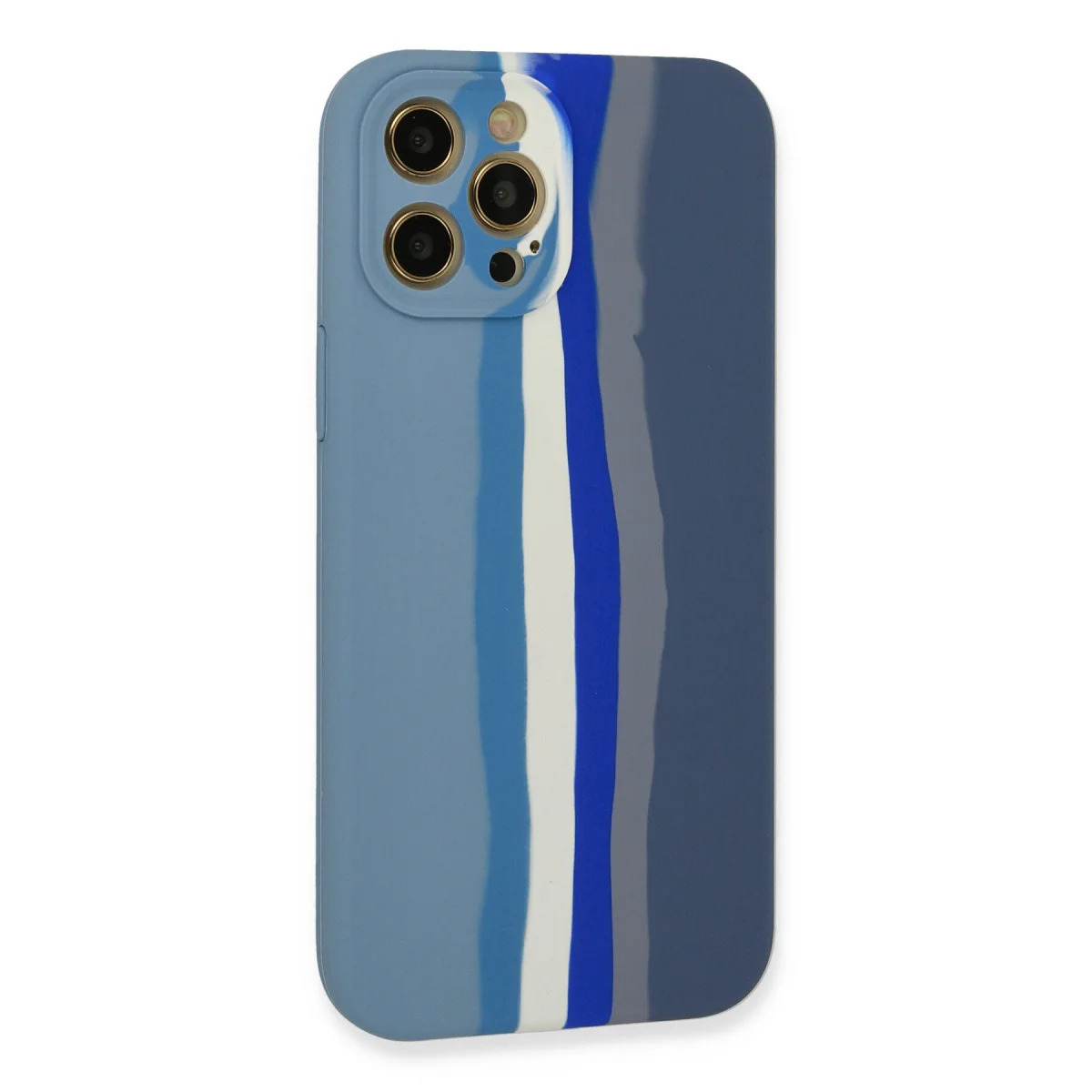 iPhone 12 Pro Kılıf Ebruli Lansman Silikon - Mavi-Gri