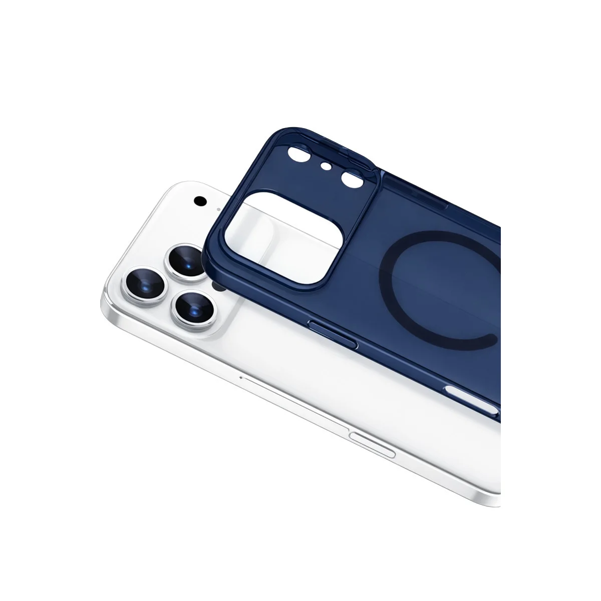 iPhone 17 Pro Combo Sert Şeffaf Magsafe Kapak - Mavi