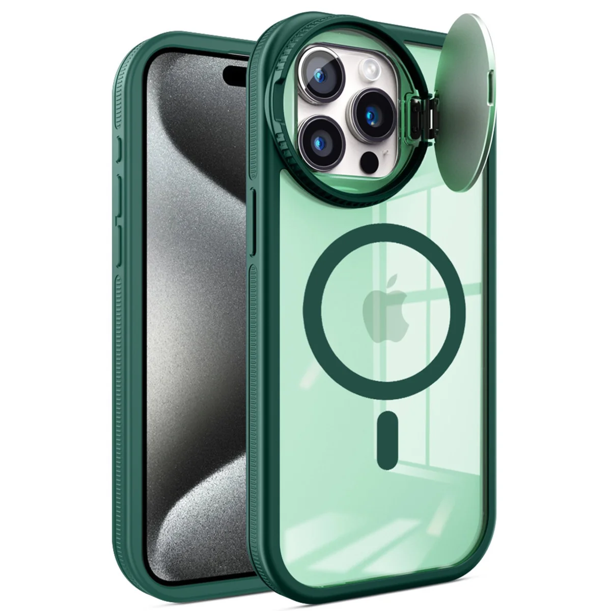 iPhone 15 Pro Kılıf Teleskop Lens Magsafe Silikon Kapak - Koyu Yeşil