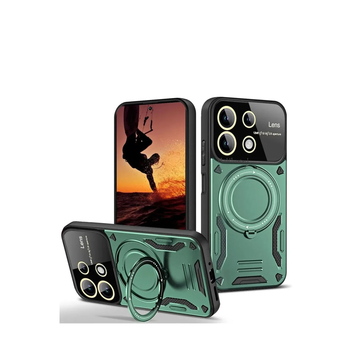 Redmi 13 4G Kılıf Joy Lens Standlı Kapak - Koyu Yeşil