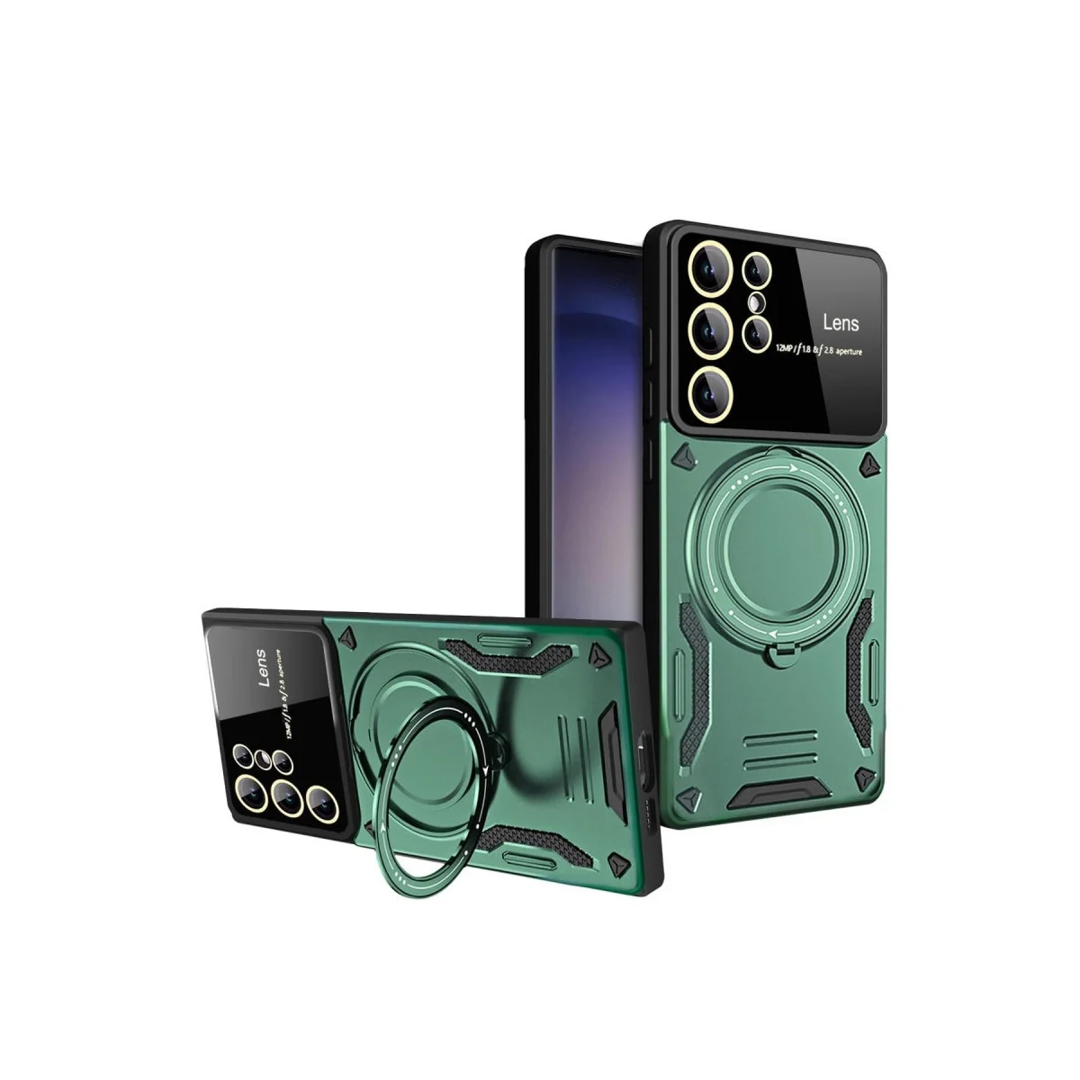 Galaxy S24 Ultra Kılıf Joy Lens Standlı Kapak - Koyu Yeşil