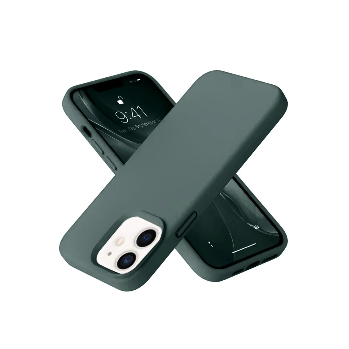 iPhone 12 Kılıf Nano içi Kadife Silikon - Koyu Yeşil